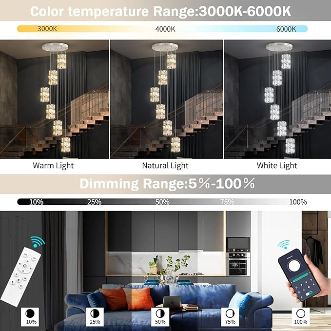 6-Lights Modern Crystal Pendant Lights for Kitchen Island LED Dimmable Glam Pendant Lighting Chandelier for Dining Room Hallway Corner Lamp Nickel