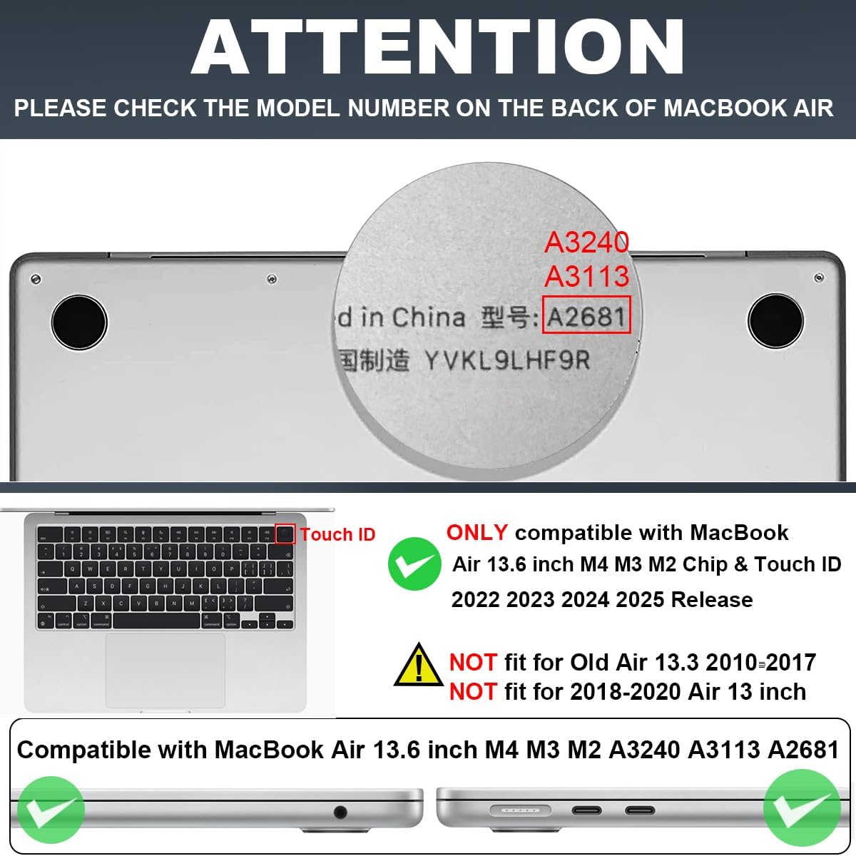 for MacBook Air 13.6 inch Case M4 2025 A3240 2024 M3 A3113 M2 A2681 2022 2023,Crystal Clear Printed Pattern Plastic Hard Shell Cover for 2025 MacBook Air 13 M4 Touch ID, Tin Foil Butterfly