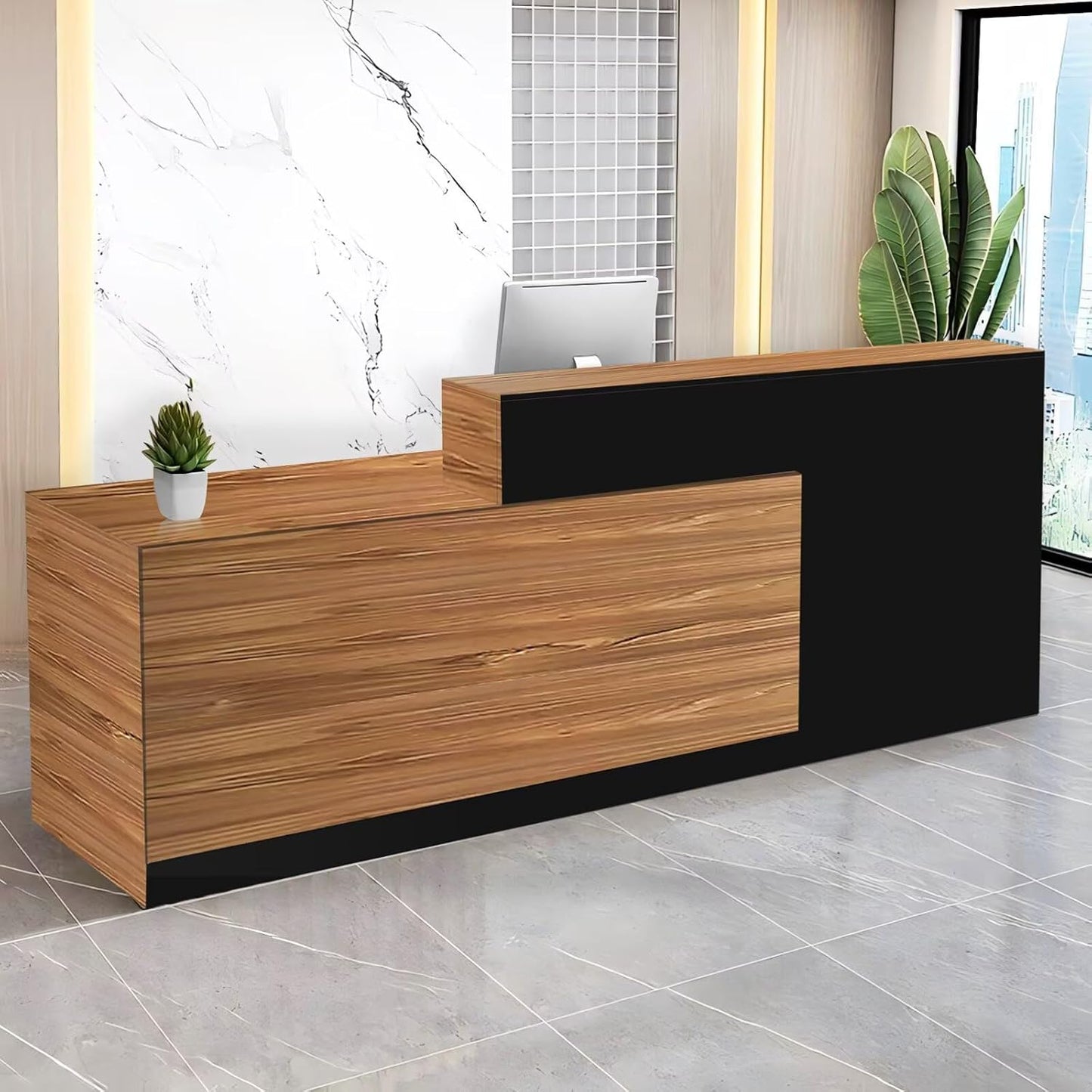Reception Desk with Counter Modern Checkout Counter with Lockable Drawer Keyboard Tray Receptionist Desk for Office Salon Reception Table A Left 59inch/150cm