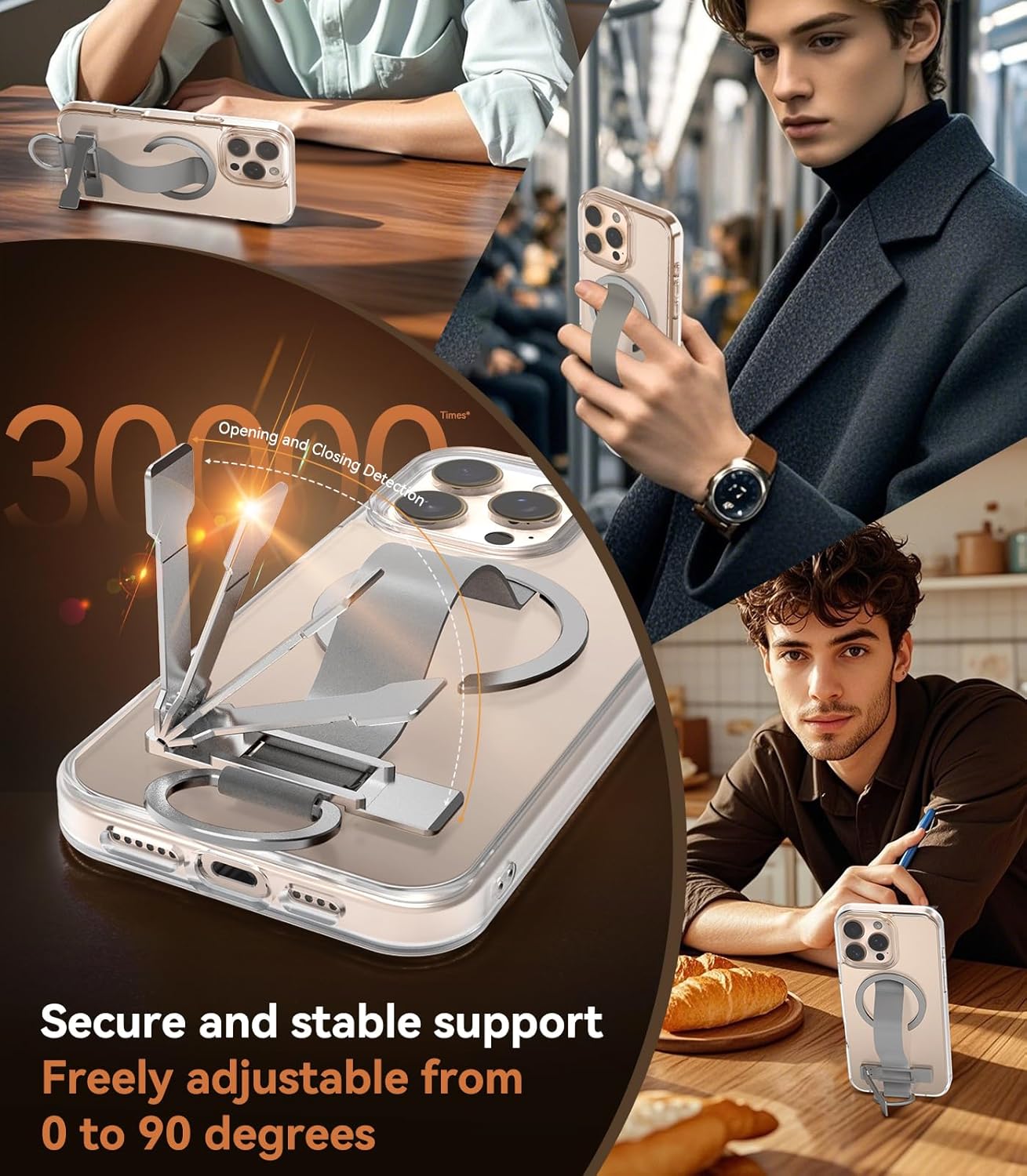 for iPhone 16 Case 4-in-1 - Magnetic Clear, Adjustable Wrist Strap, Foldable Stand & Crossbody Lanyard, Anti-Yellowing Protective Case (for iPhone 16)