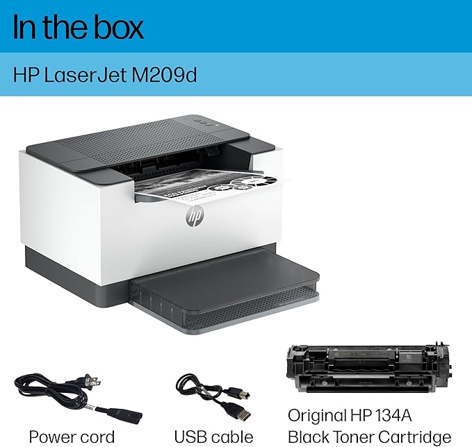 HP LaserJet M209d Laser Printer, Black and White, Automatic Duplex, USB Connection Only (Cable Included), Best for Home Office (8J9L0F)