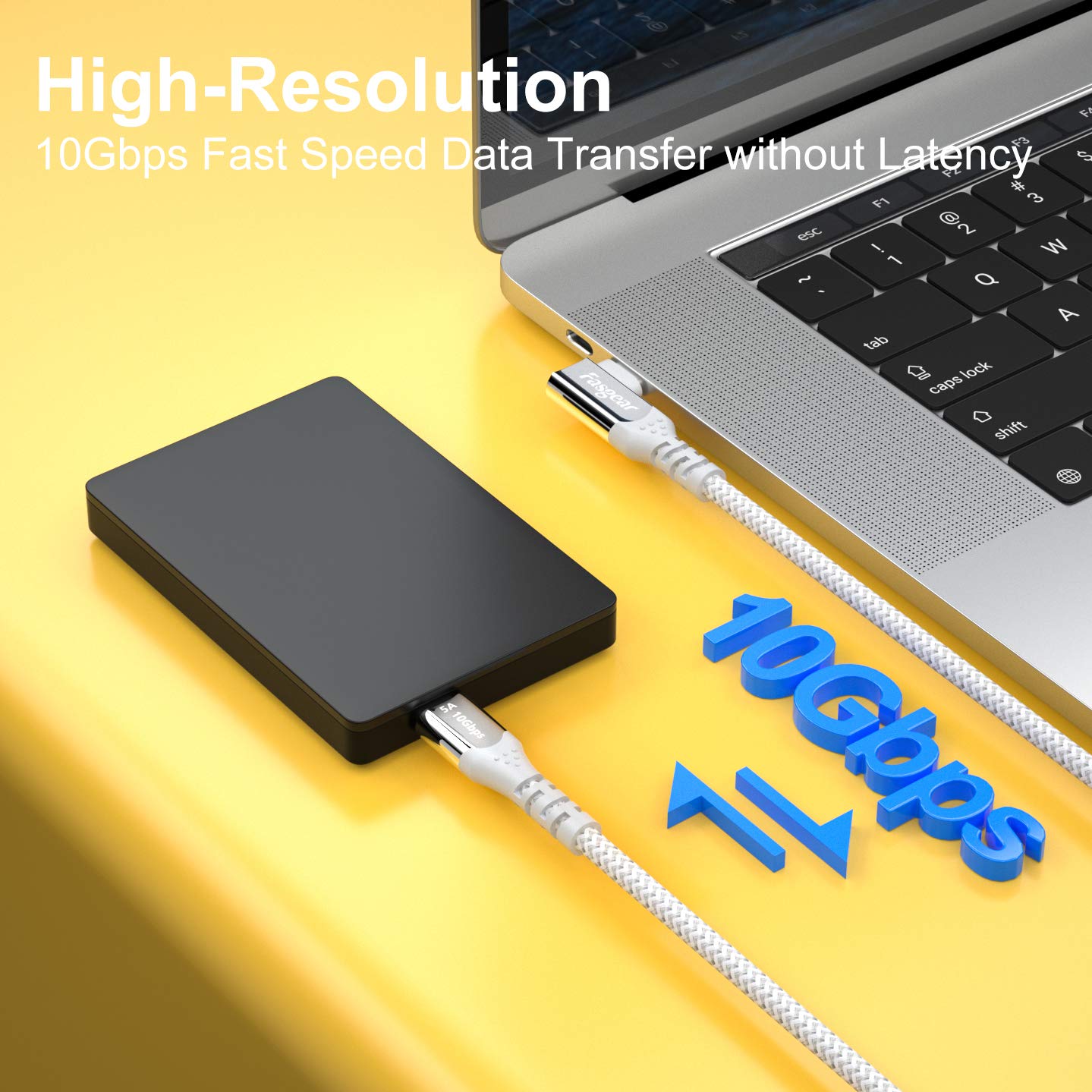 Fasgear 100W USB C to Type C 90 Degree Cable 10ft, USB 3.1 Gen 2 10Gbps Data 5A Power Delivery (PD) with Emarker Compatible for Link,VR Headset,PD Docking Station,HHD,MacBook,4K Displays, Grey