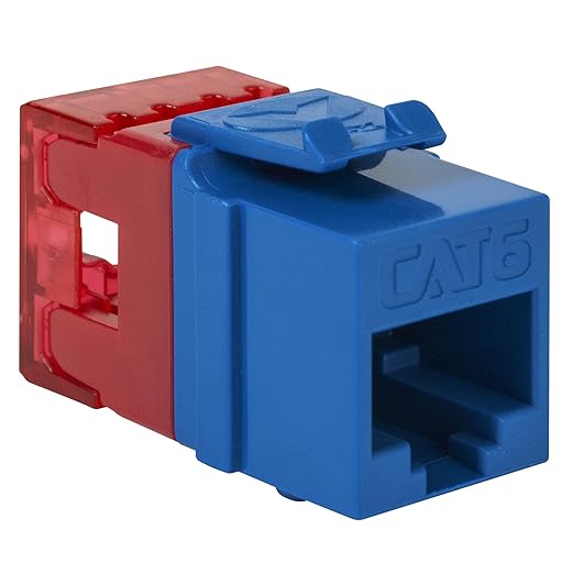 ICC CAT6 Keystone Jack with Slim Profile 180 Degree Punch Down, RJ45 UL Listed PoE++ TAA Compliant for Wall Plate or Patch Panel, Works with JackEasy Termination Tool, Blue