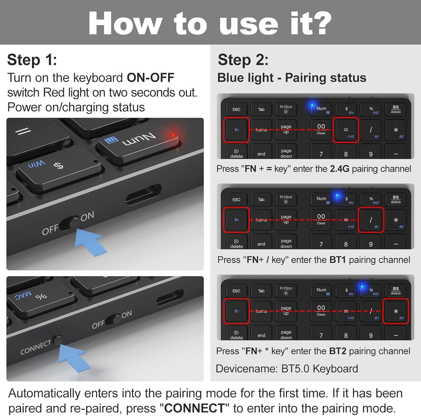 MOFII Bluetooth Number Pad for Laptop - Black Wireless Numeric Keypad 35 Keys USB-C Rechargeable Numpad, Accounting Portable Financial Data 10 Key for Laptop/PC/Desktop/Notebook/Surface Pro