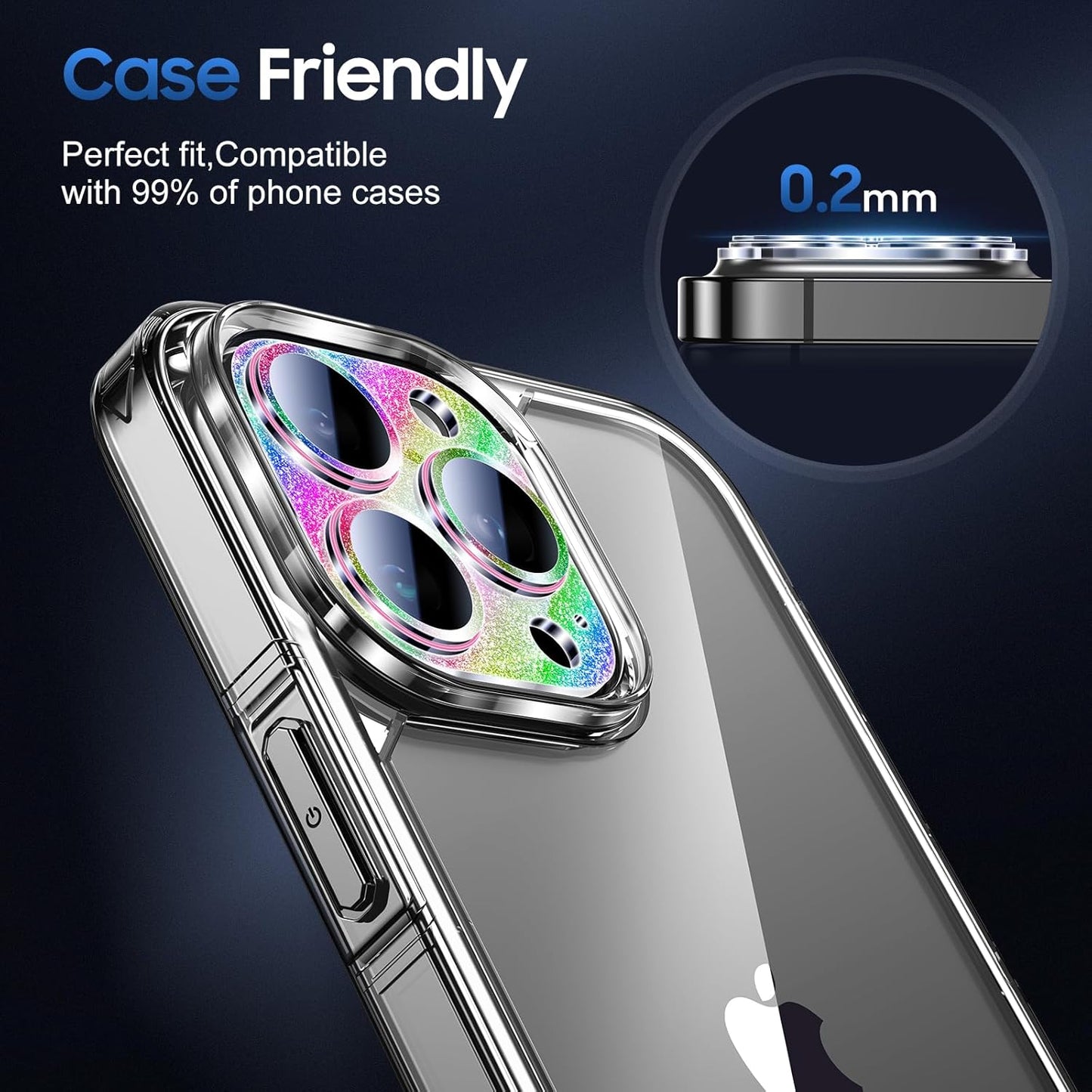 UniqueMe 3 Packs Compatible for iPhone 14 Pro Max/iPhone 14 Pro Camera Lens Protector Acrylic [Not Glass],[Case Friendly][Scratch-Resistant][Night Shooting Mode]-Glitter Colorful