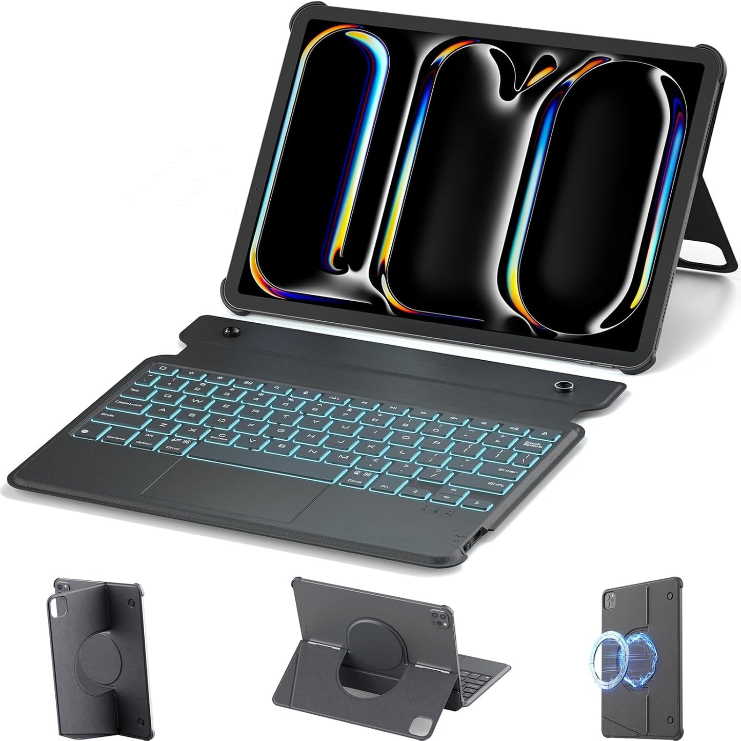 Nillkin for iPad Air/Pro 13 Inch Case with Detachable Keyboard, Slim Magnetic Rugged Keyboard Case for iPad Air 13 M3/M2 and iPad Pro 13 (7th Gen) M4 with Stand Backlit Multi-Touch Trackpad, Black