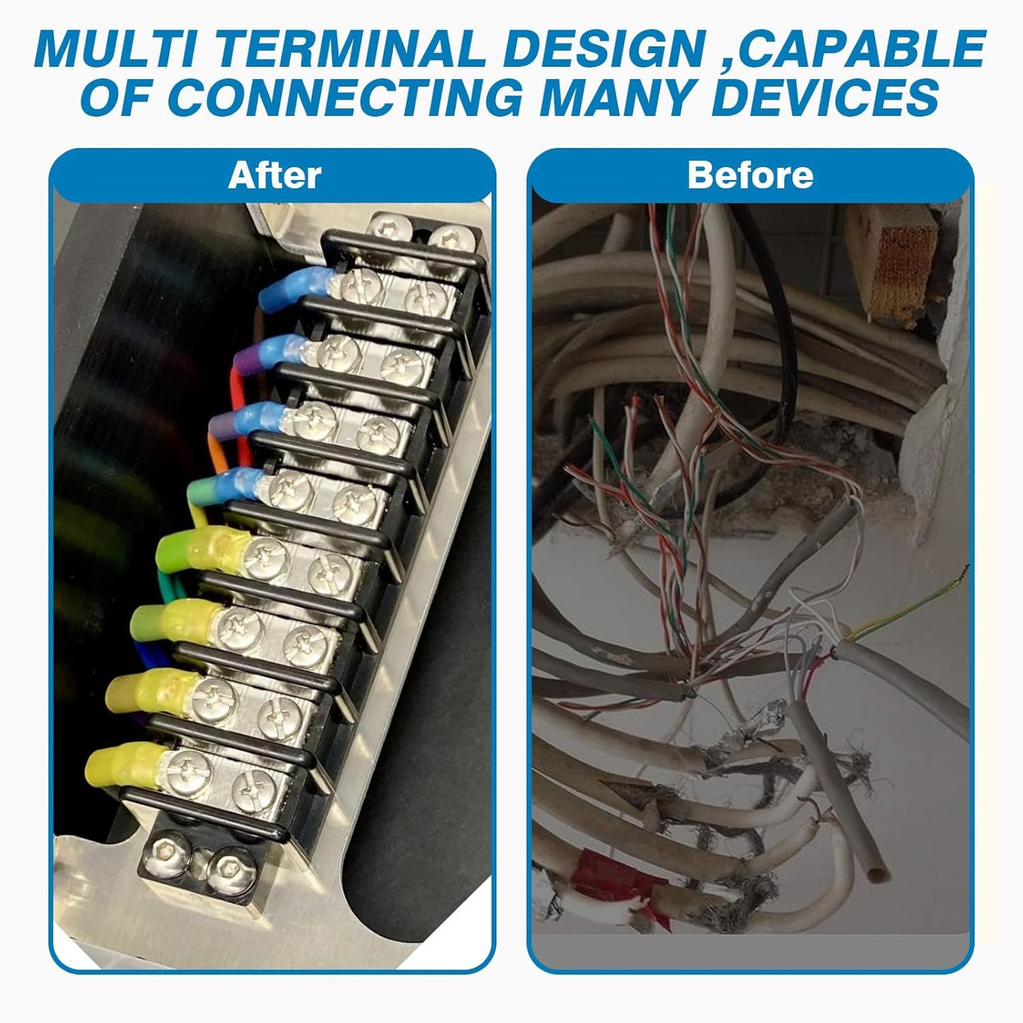 GLOSO Terminal Blocks Double Row Stainless 11 mm Pitch TBC, Marine Grade, 12-22 AWG Cu, 25A/300V - 1 Pack, 4 Poles