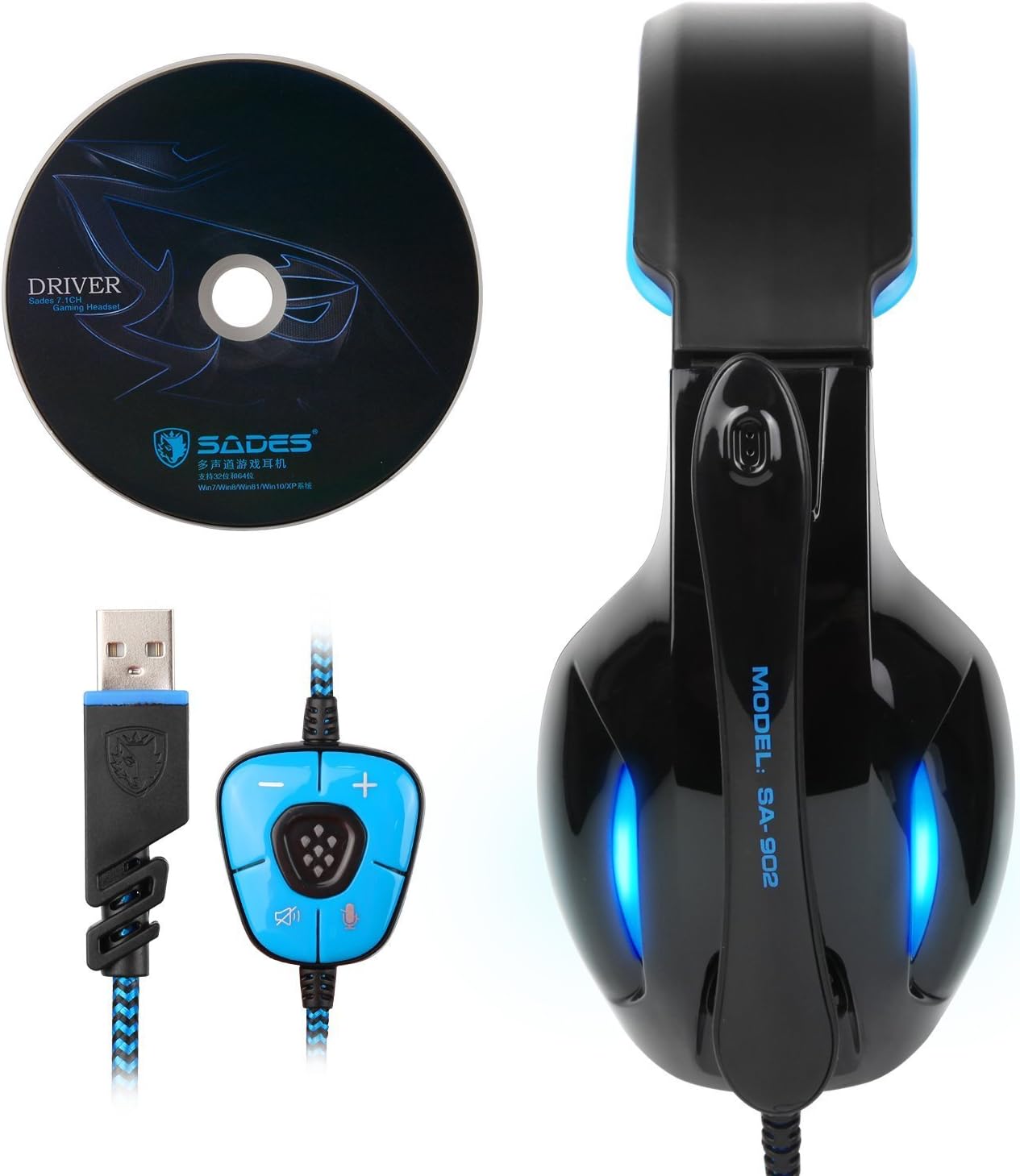 SA902 7.1 USB Surround Sound PC Headsets Over-Ear Gaming Headphones with Microphone LED Light