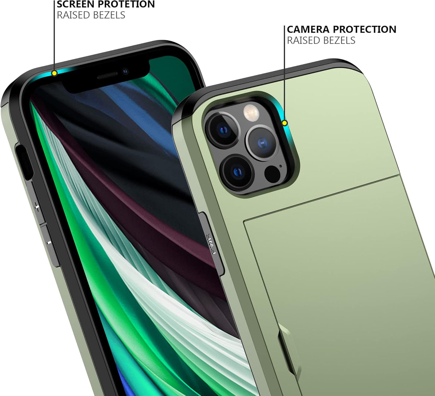 Nvollnoe for iPhone 12/iPhone 12 Pro Case with Card Holder Heavy Duty Protective Dual Layer Shockproof Hidden Card Slot Slim Wallet Case for iPhone 12/12 Pro for Men&Women(Green)
