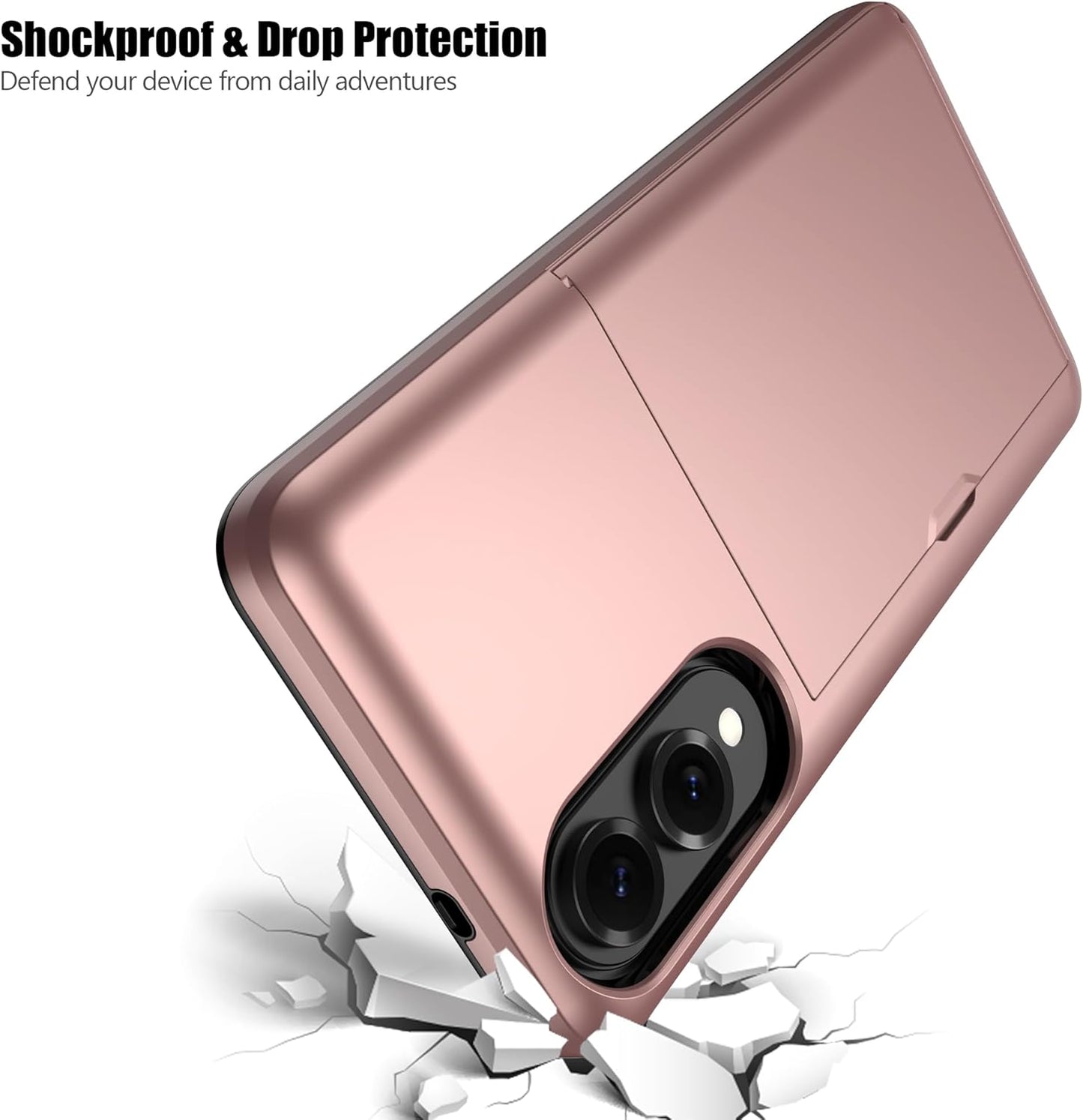 Nvollnoe for Samsung Galaxy S25 Edge Case with Card Holder Dual Layer Heavy Duty Protective Case Hidden Card Slot Slim Wallet Cover for Samsung S25 Edge 6.7''(Rose Gold)