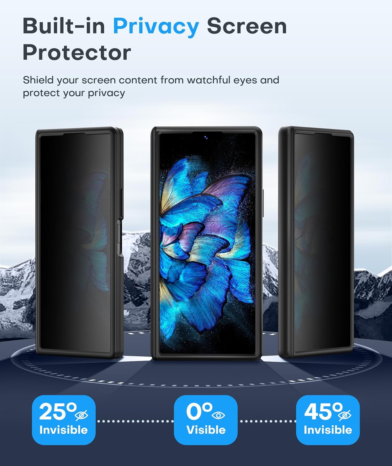 BERFY Magnetic for Samsung Galaxy Z Fold 7 Case with Privacy Screen Protector, [Compatible with MagSafe][Anti Spy] Built-in Hidden Kickstand, Full-Body Shockproof Slim Phone Case for Z Fold 7, Black