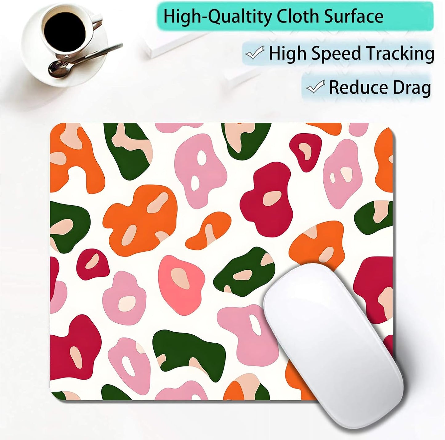 Colorful Abstract Leopard Custom Mouse Pad with Non-Slip Rubber, Small Square Design for Wireless Laptop & Computer Mouse Pads for Desk, 9.5 x 7.9 inch Smooth Surface for Gaming & Office
