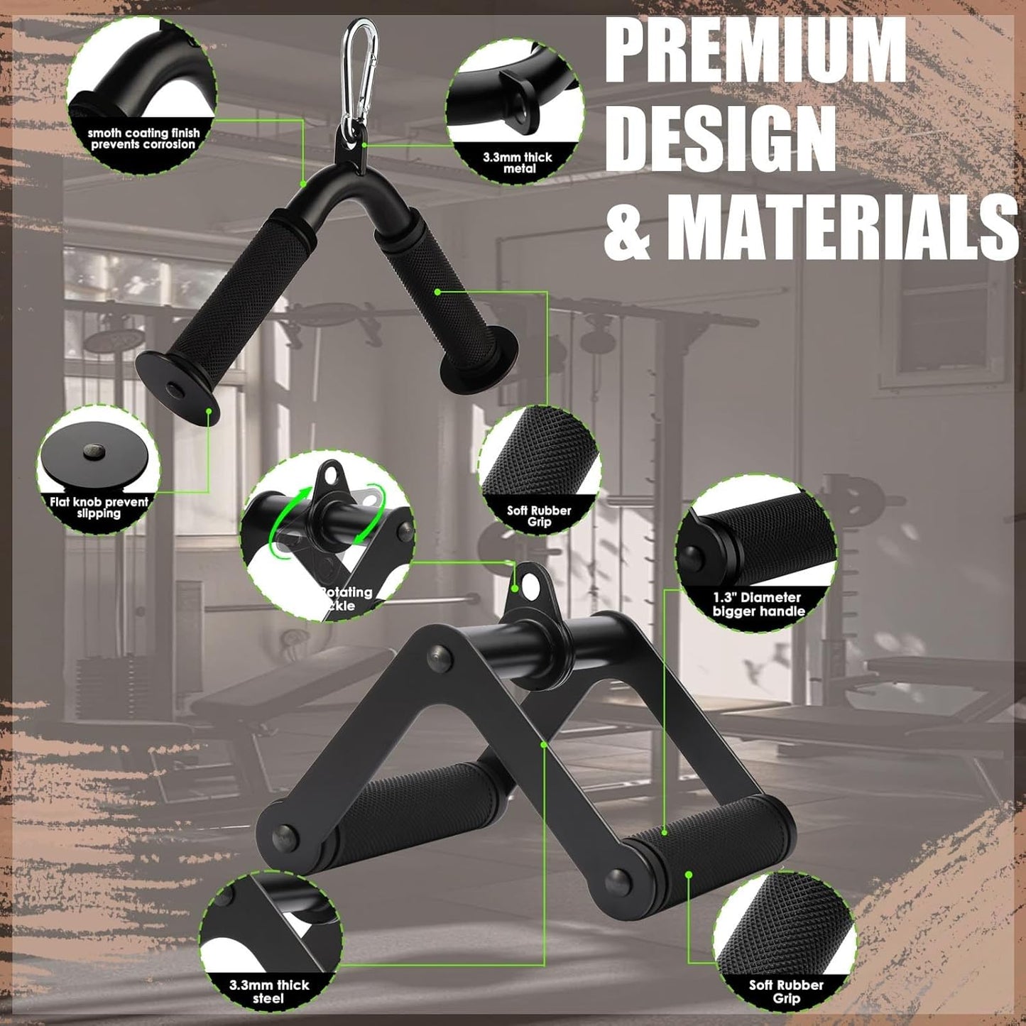 Cable Machine Attachment，LAT Pulldown Attachments Upgraded 1.3 Inch Comfort Grip Cable Attachments for Gym, Triceps Rope Bar,V Bar ,Double D Bar,Homr Gym Accessories