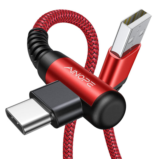 AINOPE 2-Pack USB C Cord 3.1A Fast Charge, [6.6ft+6.6ft] Type C Charging Cable Right Angle, Resistant Nylon Braided USB to USB C Cable Compatible Galaxy S10 S9 S8 Plus S21, LG V30,V20,G6