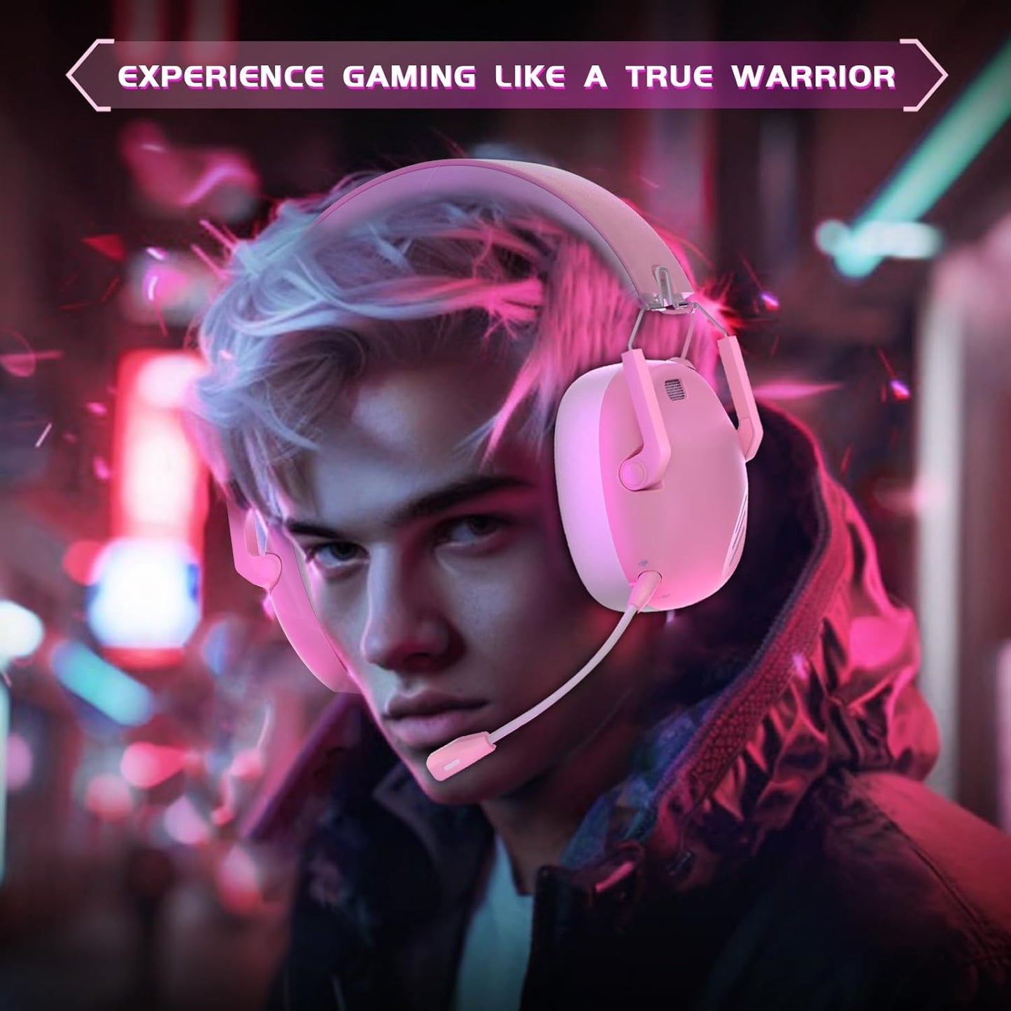 Wireless Gaming Headset for PS5, PS4, PC, NES, Bluetooth 5.3 Gaming Headsets Wireless with Noise Canceling Microphone, Gamer Headphones for Nintendo Switch, 50H Battery - Pink
