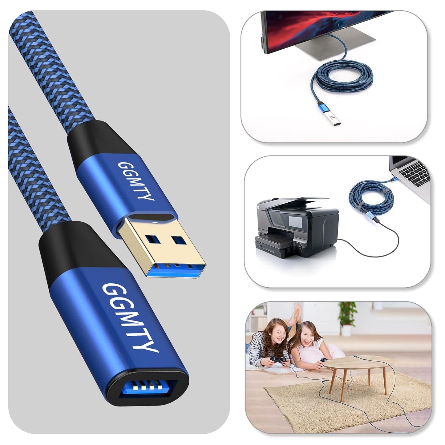 USB 3.0 Extension Cable 6ft, Type A Male to Female Extension Cord Durable Braided Material High Data Transfer Compatible with USB Keyboard,Mouse,Flash Drive, Hard Drive,Printer