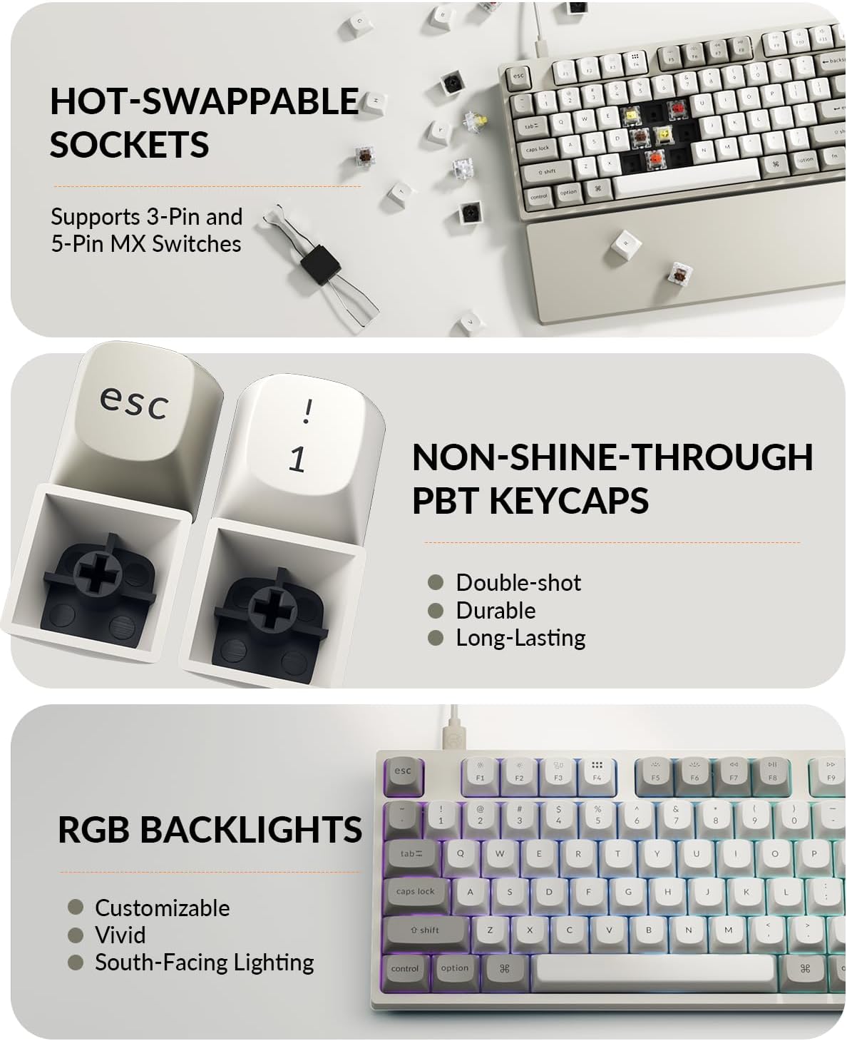 Keychron C2 Pro Wired Mechanical Keyboard with 8K Hz Polling Rate, Full Size Custom RGB Backlit Hot-Swappable, Non-Shine Through PBT Keycaps Compatible with Mac Windows Linux