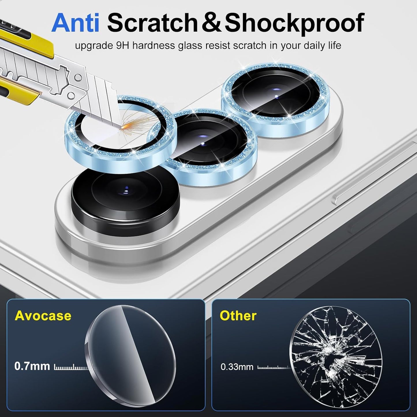 for Samsung Galaxy Z Fold 7 Camera Lens Protector, Individual Metal Ring Tempered Glass Lens Cover, [Strong Adsorption] Scratch Resistant Ultra-Thin HD Clear Lens Cover, 1 Set-Blue Sparkly