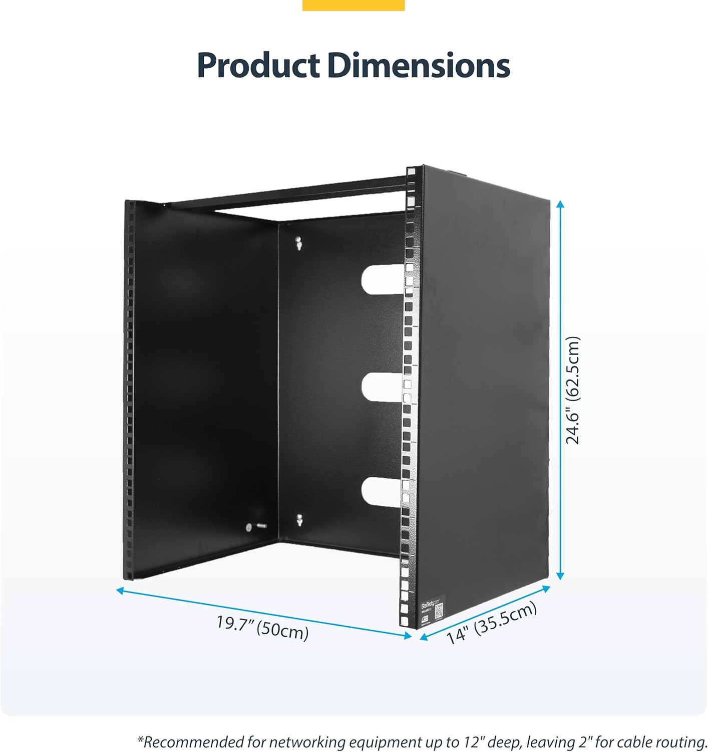 StarTech.com 14U Wall Mount Network Rack, 14 in Deep (Low Profile), 19" Patch Panel Bracket for Shallow Server, IT Equipment, Network Switches, 77lbs/35kg Weight Capacity, Black (RACK-14U-14-BRACKET)