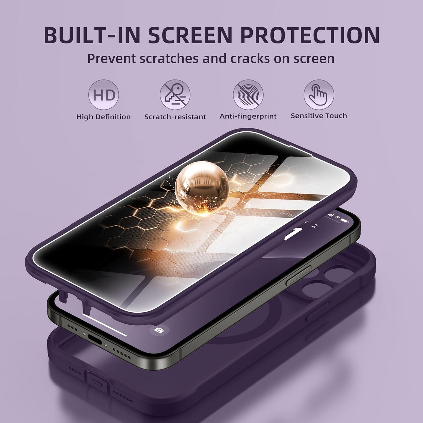 BERFY Magnetic for iPhone 13 Pro Max Case,Compatible with MagSafe,Built-in Privacy Screen Protector and Upgraded Camera Protection,Anti-Spy Full Body Shockproof Phone Case for 13 Pro Max 6.7",Purple