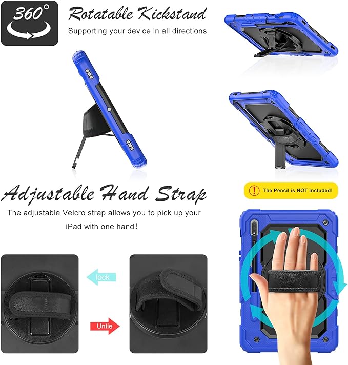 Case for Samsung Galaxy Tab S8/S7 11-inch 5G Tablet Case 2022/2020 [with Tempered Glass Screen Protector], 360° Rotating Kickstand/Hand & Shoulder Strap/S Pen Holder (Blue)