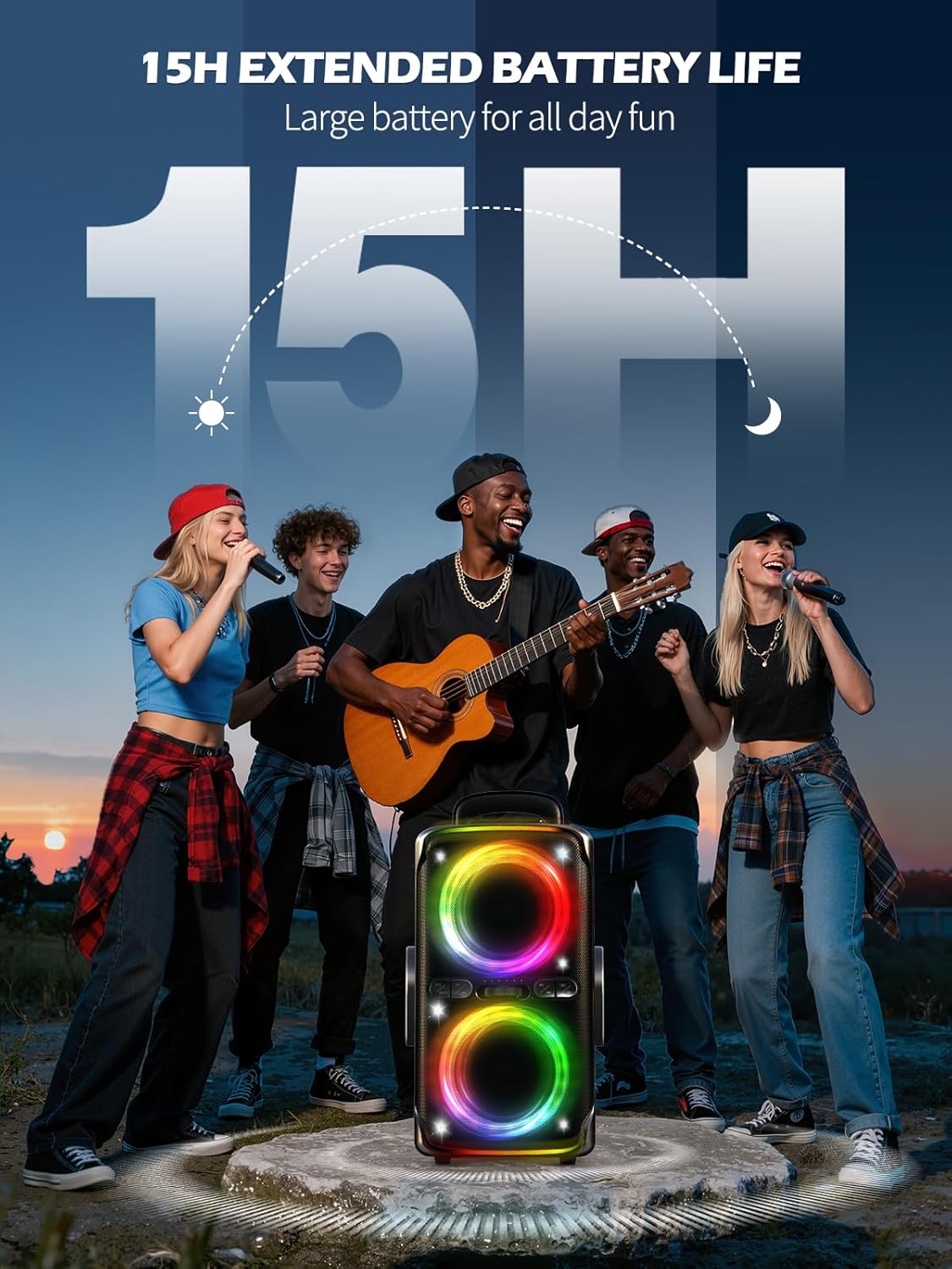 Party Bluetooth Speaker - 240W Peak Loud Speaker, Dazzling Light Show, Deep Bass, IPX4 Waterproof, 15H Battery, TWS Pairing, BT 5.3 Wireless, Portable for Home/Outdoor/Beach/Pool Party