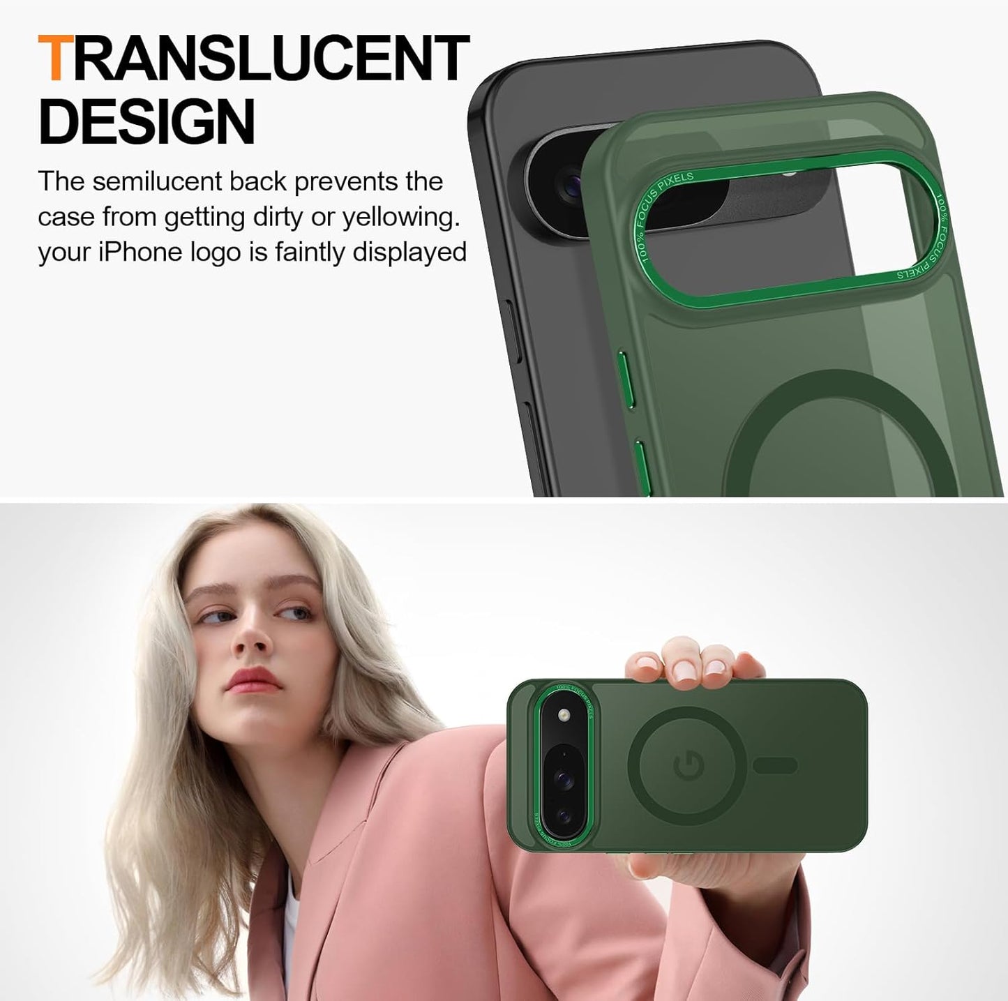 Magnetic for Google Pixel 9/Pixel 9 Pro Case, [Military Grade Drop Protection] [Compatible with MagSafe] Shockproof Slim Translucent Matte Anti-Slip for Women Girls Men Case, Forest Green