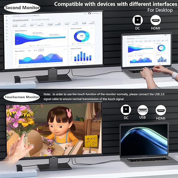 Touchscreen Monitor 27 Inch 2K 100Hz Gaming Monitor, QHD 2560x1440 IPS PC Monitor, 10-Point Multi Touch Screen Computer Monitor, USBC HDMI VGA Ports, Built-in Speakers