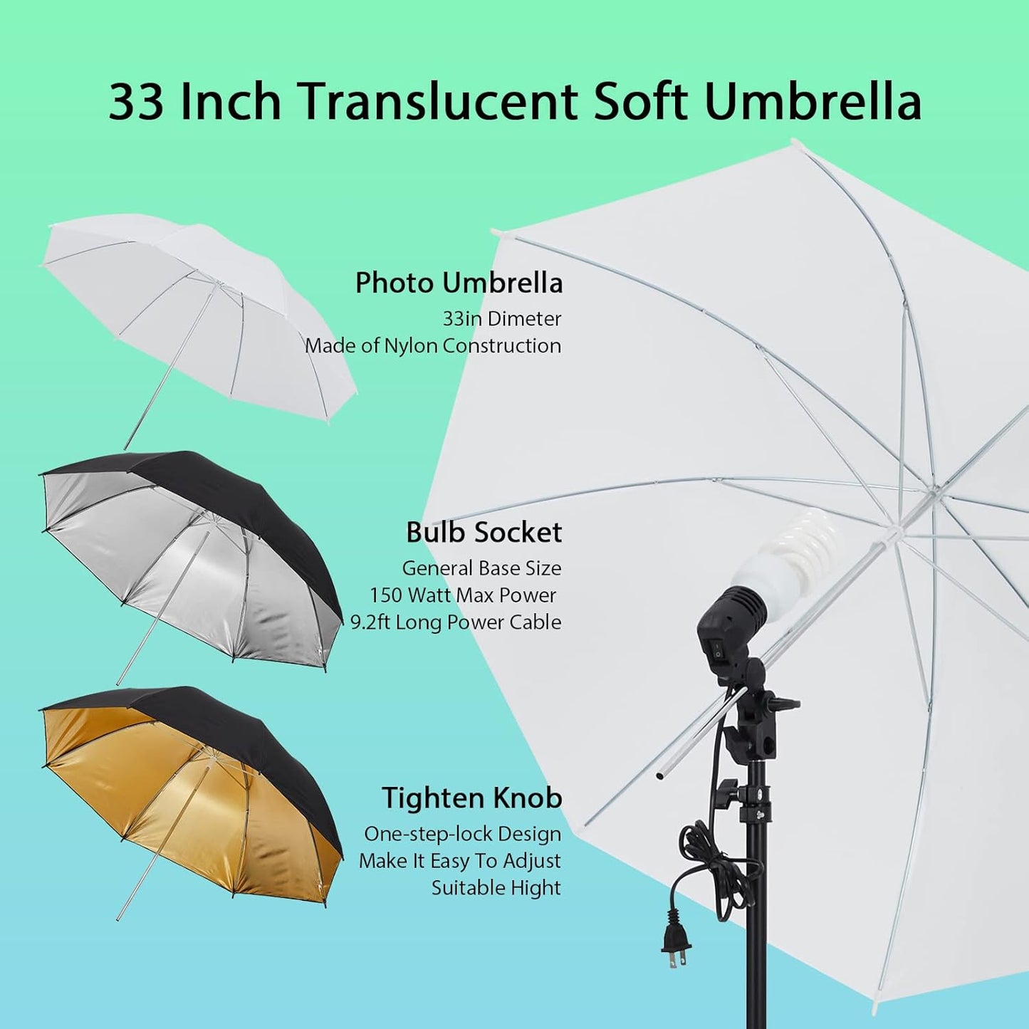 PioneerWorks Photography Lighting kit with Backdrops, 8.5ftx10ft Backdrop Stand, 5 tripod stands and Bulb, Umbrella Softbox Continuous Lighting, Photo Studio Equipment for Portrait Product Photo Shoot