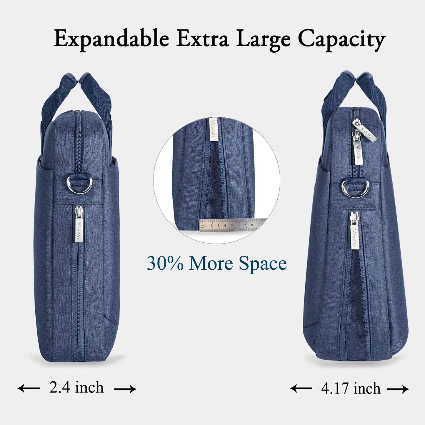 Voova Laptop Bag Case 15 15.6 16 Inch, Computer Sleeve Messenger Bag with Shoulder Strap Expandable Waterproof Business Briefcase for Men Women to Work Travel School, Fit 14-16 Inch Laptop, Blue