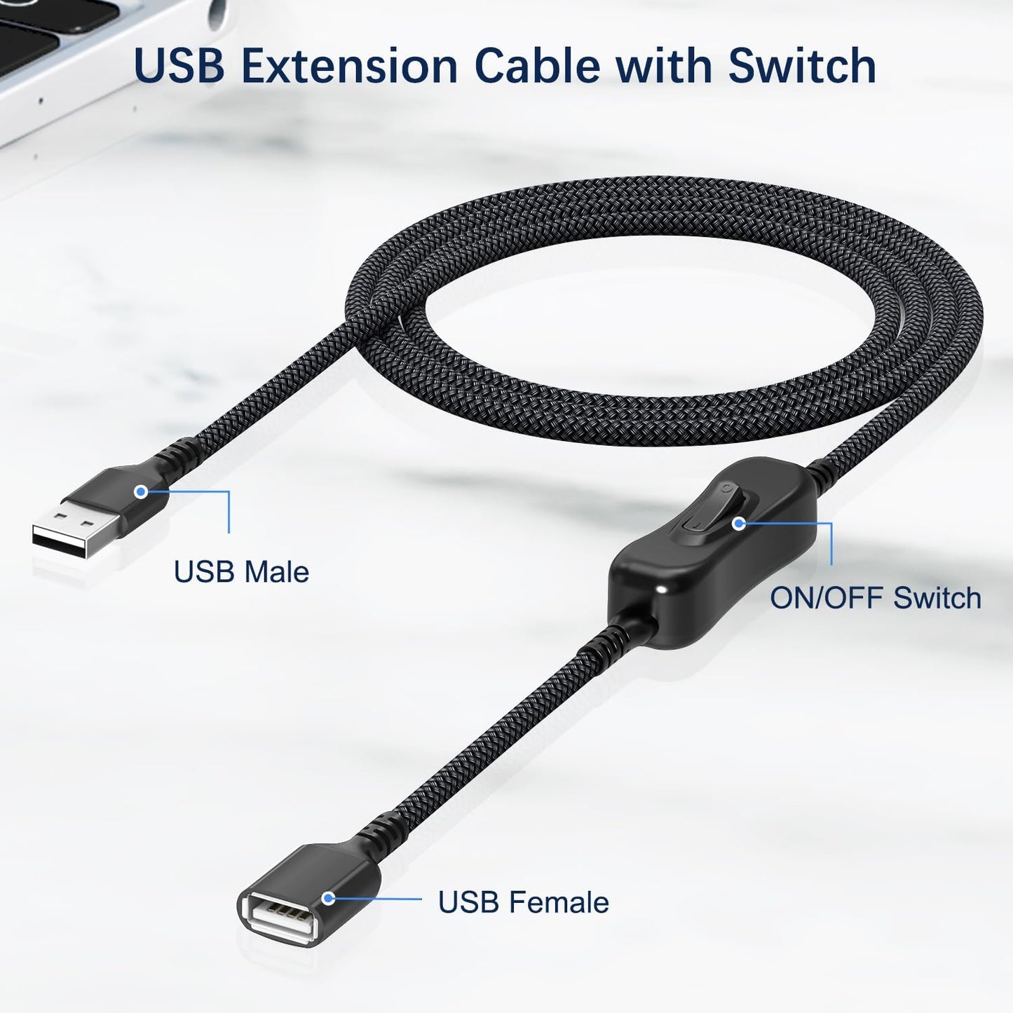 Itramax USB On Off Switch Cable,USB Extension Cable Support Data and Power 6.6 FT,Inline USB Power Switch,USB Male to Female with Toggle Switch for LED Lamp,LED Light Strips,USB Fan,Driving Recorder