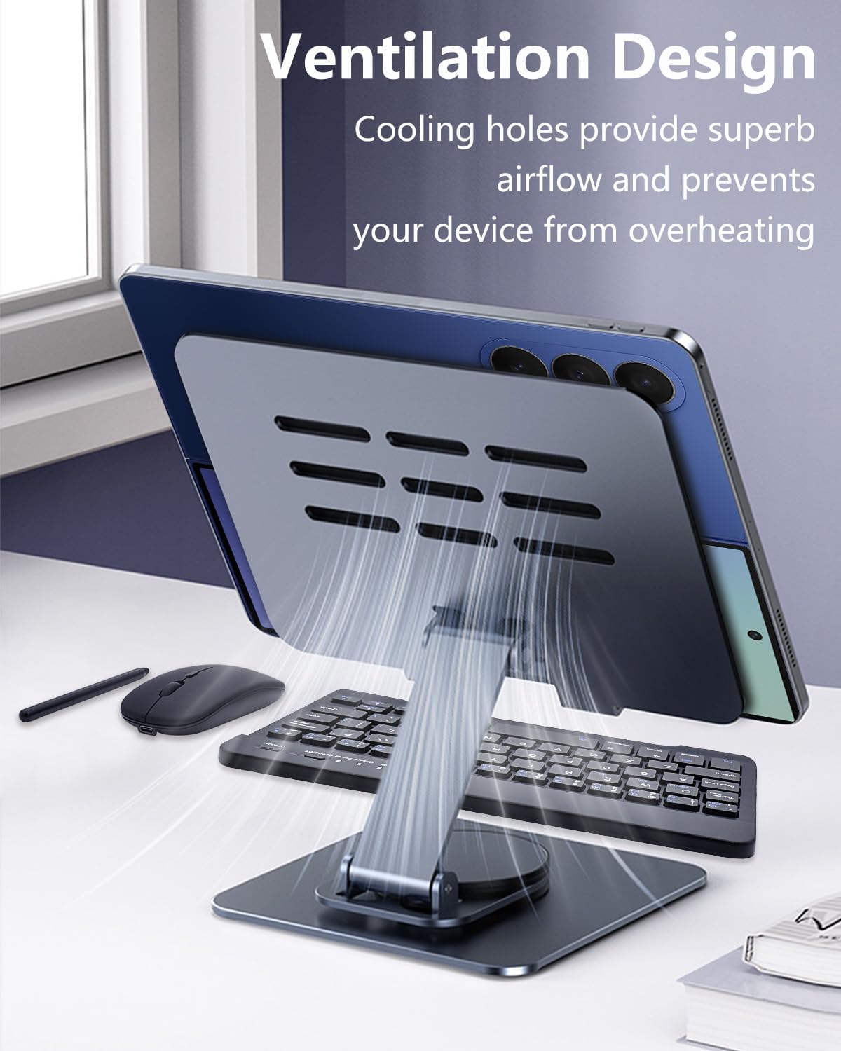 for Samsung Galaxy Z Fold 7 6 5 4 All Fold Smartphones Bluetooth Keyboard Stand Mouse & Pen Set, Portable Travel Wireless Keyboard Adjustable Foldable Aluminum Alloy Desk Holder for 4.7"-8.5" Tablets