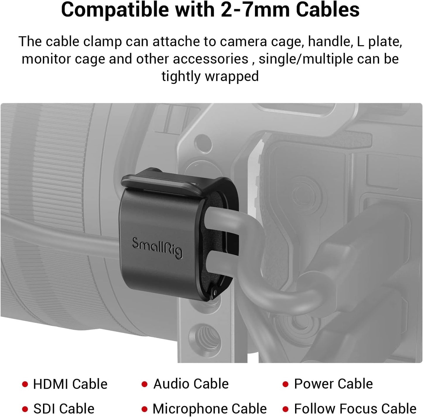SmallRig Camera Clamp (4 pcs) for HDMI/SDI/Microphone Cable, DSLR Camera Cable Lock Mount Support 2-7mm