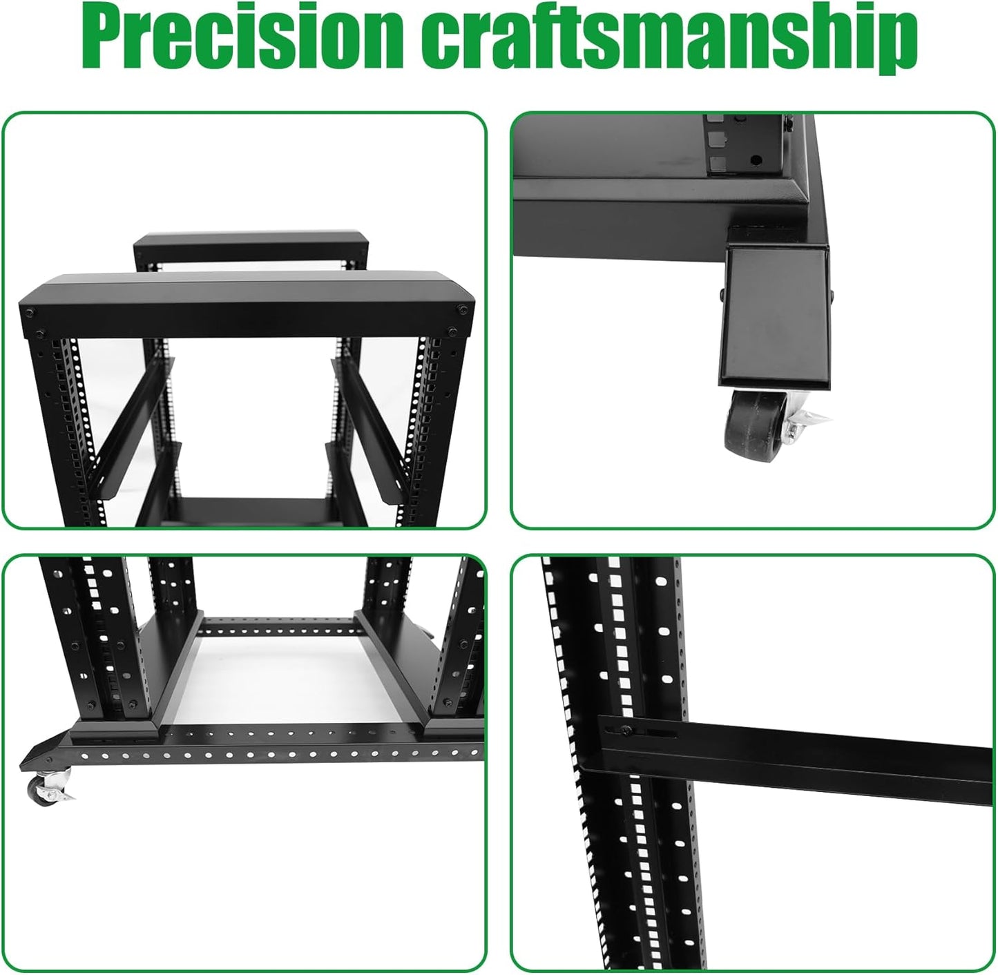 42U Server Rack/4-Post 19in Network Rack/Open Frame Rack with Wheels, Heavy-Duty Frame Cabinet/Adjustable Depth 15.75-13.75in GLOBALRACK，(4POST-600-42U)