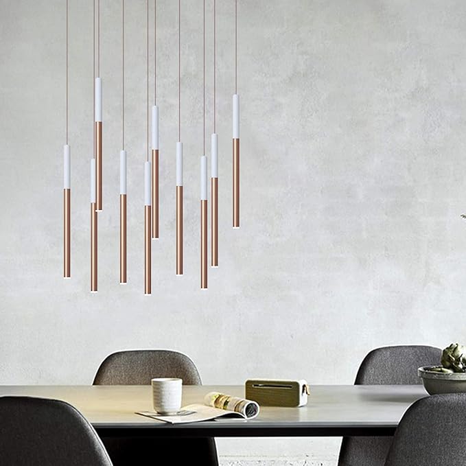 ALTAIR 10 Mini Pendant Lighting White-Copper - LED Hanging Light Fixture for Kitchen Island, Bar, Foyer - Cluster Pendants - Dimmable, Adjustable Wire, Lamp Bulb Included
