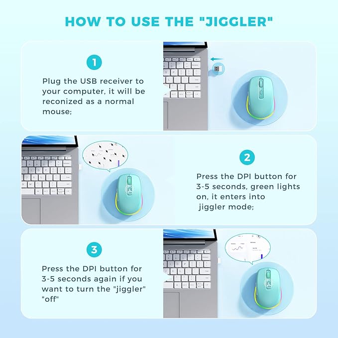 PEIOUS Wireless Mouse, Mouse Jiggler - LED Wireless Mice with Build-in Mouse Jiggler Mover, Rechargeable Moving Mouse for Computer with Undetectable Random Movement Keeps Computer Awake - Green