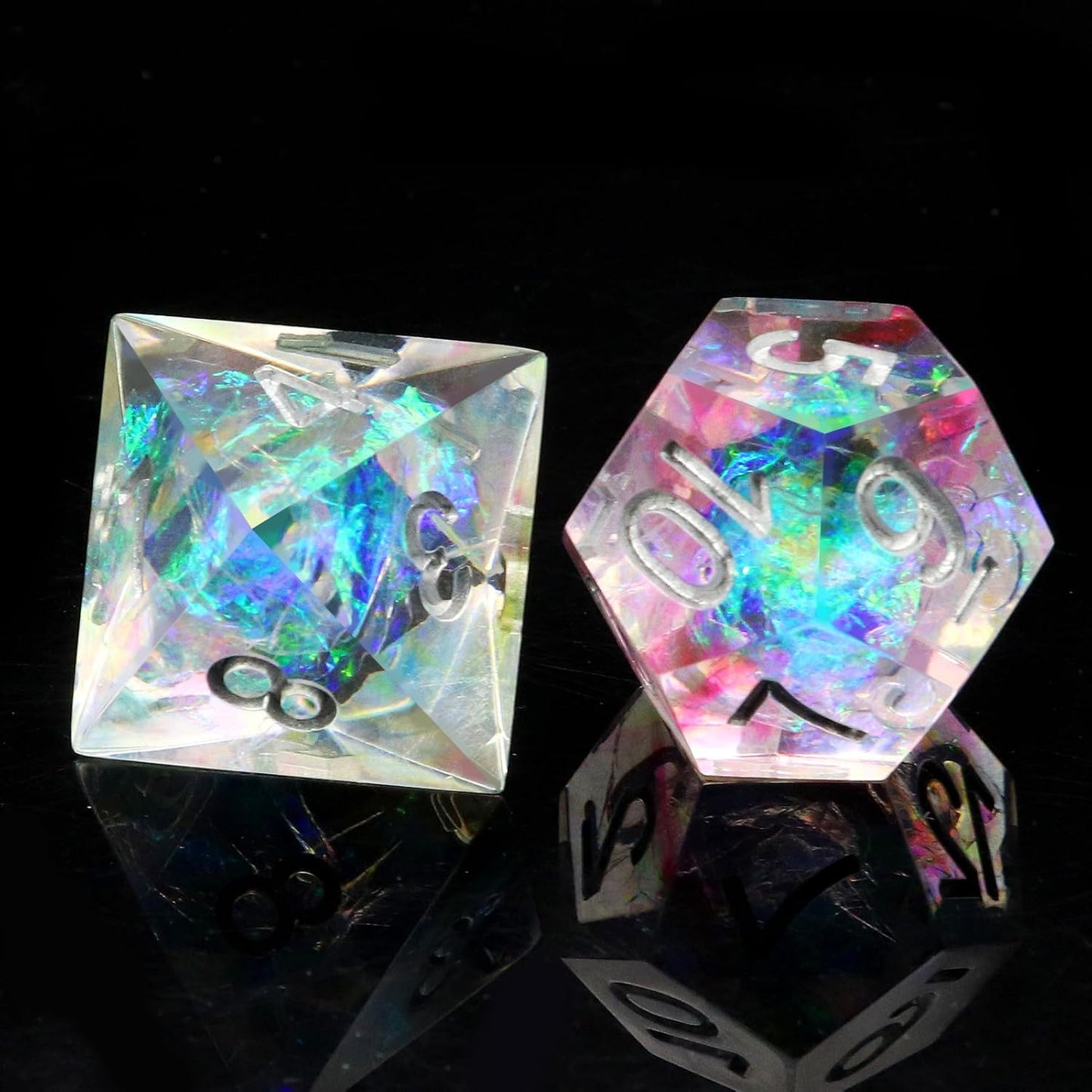 Haxtec Rainbow Sharp Edge Dice Set DND Dice with Iridescent Mylar Resin Dice Galaxy D&D Dice for RPG Role Playing Compatible with Dungeons and Dragons Gift