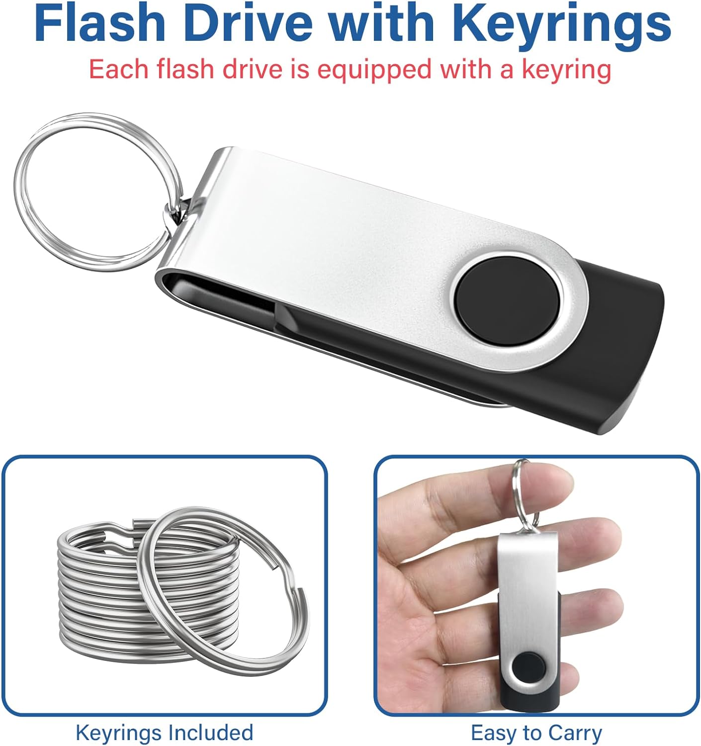 USB Flash Drives 16GB 10 Pack, Wooolken USB 2.0 Thumb Drives with Keychains Memory Stick USB Drive Pendrive for PC Laptop Computer (Black)