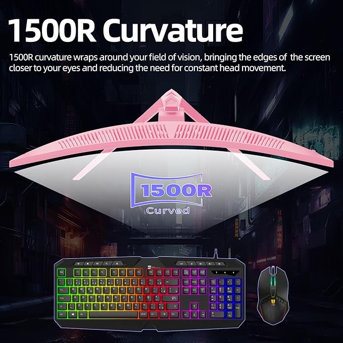 Pink 34 Inch Curved Gaming Monitor, 3440x1440 165Hz Ultrawide Computer Monitor, HDR400 1500R -Pip 1ms(Mprt) ‌125% sRGB, Dci-P3 92%, HDMI/DP, Port, Suitable for Games and Office Work