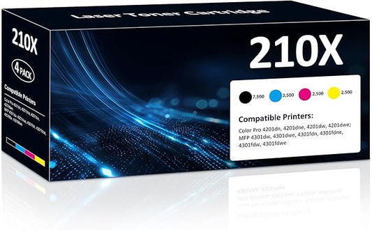 210X Toner Cartridges 4 Pack Compatible for 210X High Yield 210A Set for Color LaserJet Pro 4201dn 4201dne 4201dw 4201dwe MFP 4301dw 4301dwe 4301fdn 4301fdne 4301fdw 4301fdwe Printer(BK/Y/M/C)