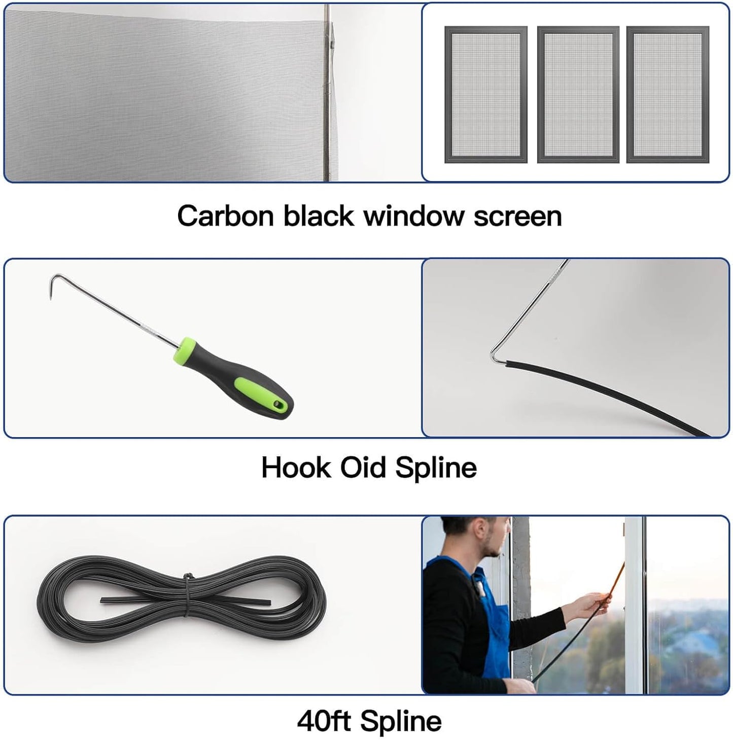 Screen Door Mesh Replacement Kit with All Tools Include Window Screens Mesh 48"x117", Screen Roller, Screen Spline, Spline Hook, Yolovit