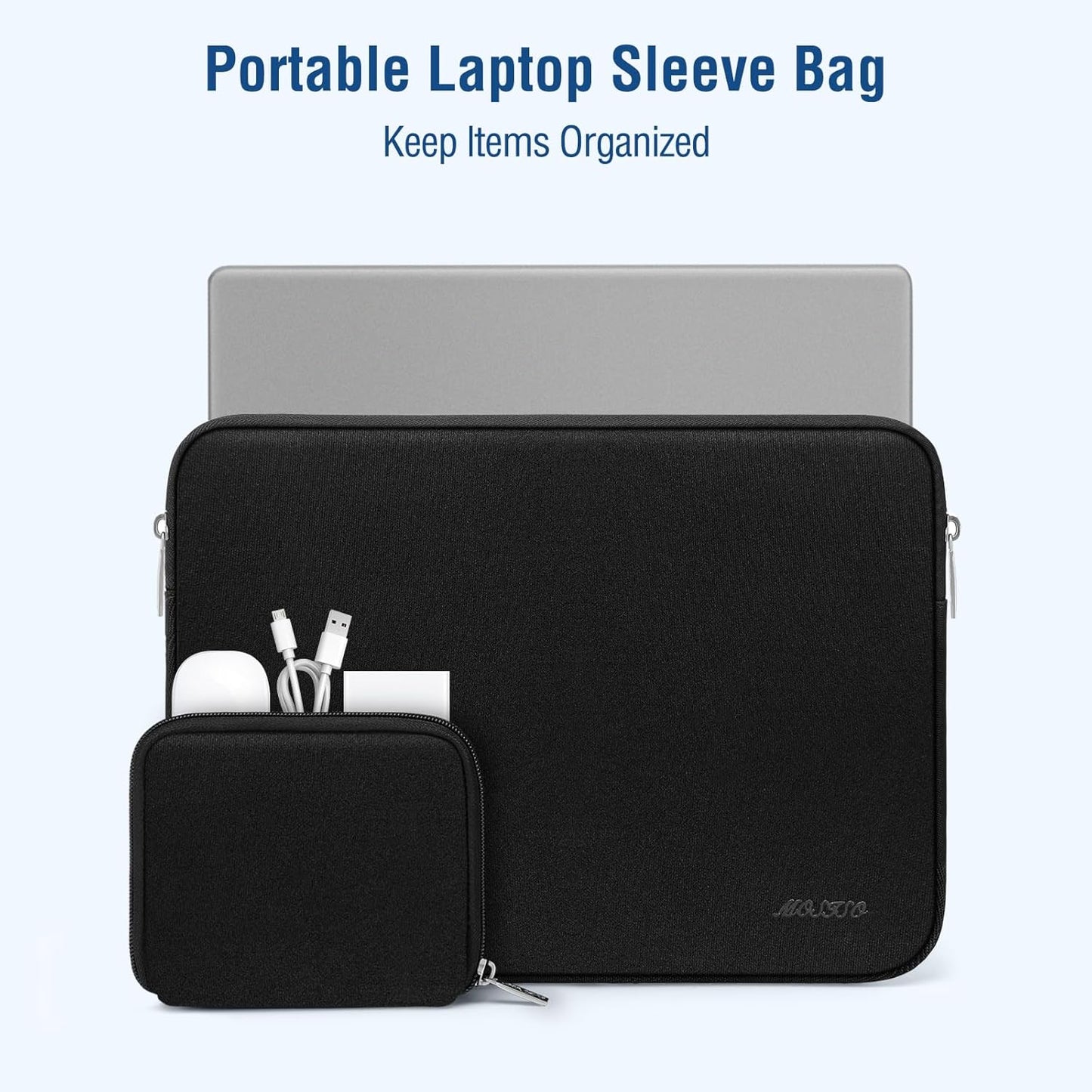 MOSISO Laptop Case 13.3 inch, 13-13.3 inch Laptop Sleeve Bag Compatible with MacBook Air/Pro 13 / Pro 14, HP Dell ASUS Lenovo Notebook, Neoprene Computer Sleeve Bag with Small Case, Black