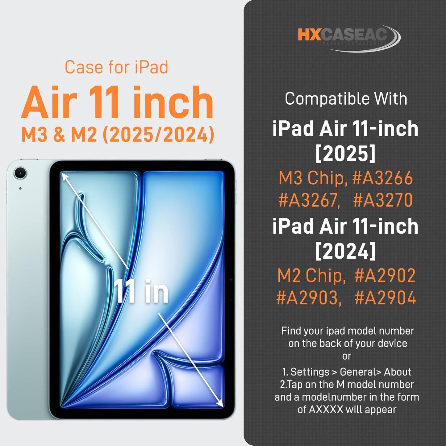 HXCASEAC Case for iPad Air 11 inch (2025 M3 / 2024 M2), Shockproof Design with Pencil Holder/Screen Protector/Rotating Hand Strap, Protective Cover for iPad Air 7th/6th Generation - Blue