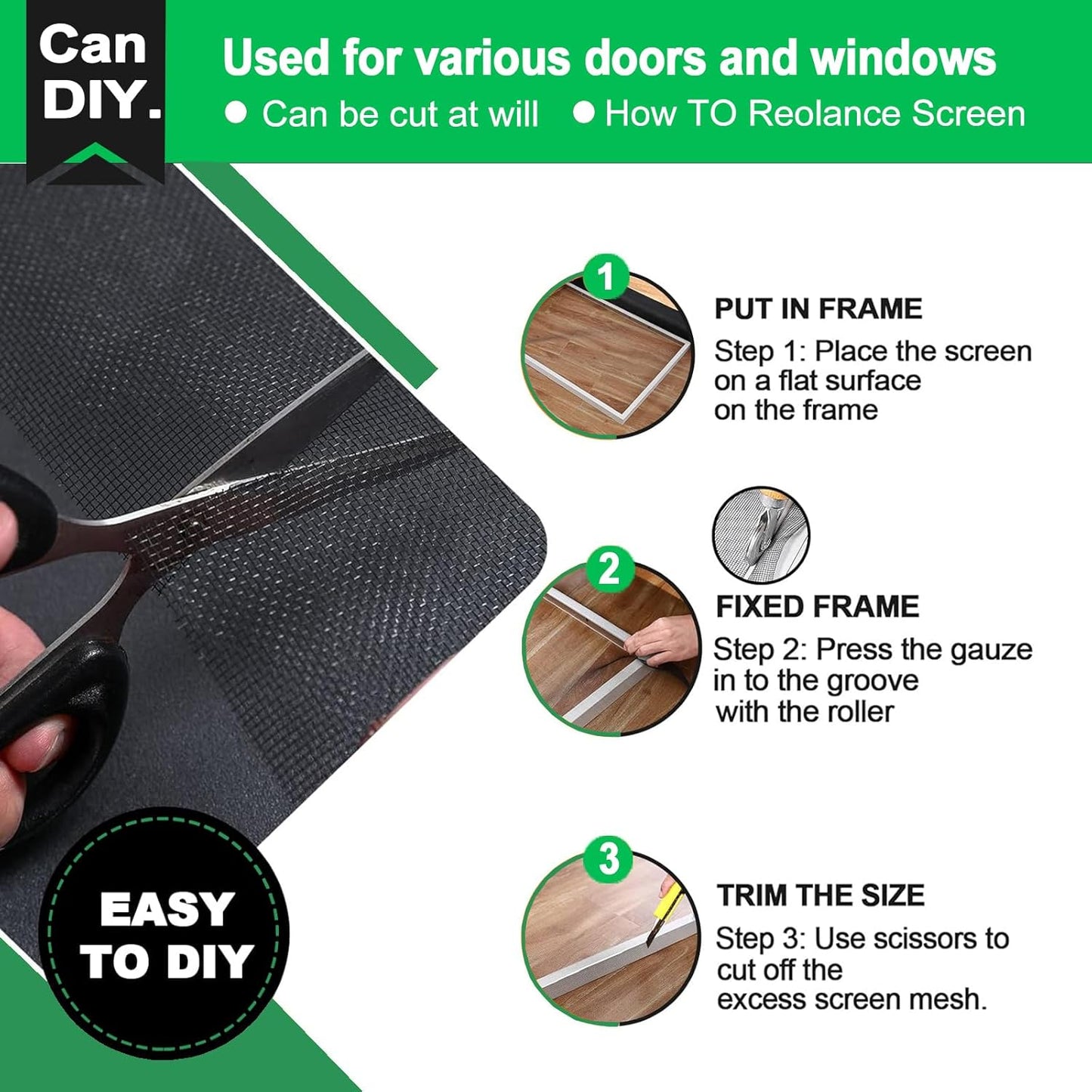 QWR Pet Proof Window Screen and Screen Door Replacement, 48"x 360" Upgraded Durable Thickened Vinyl Coated Wire-Like Mesh for Sliding Screen Door,Patio,Windows(Rolled Package)