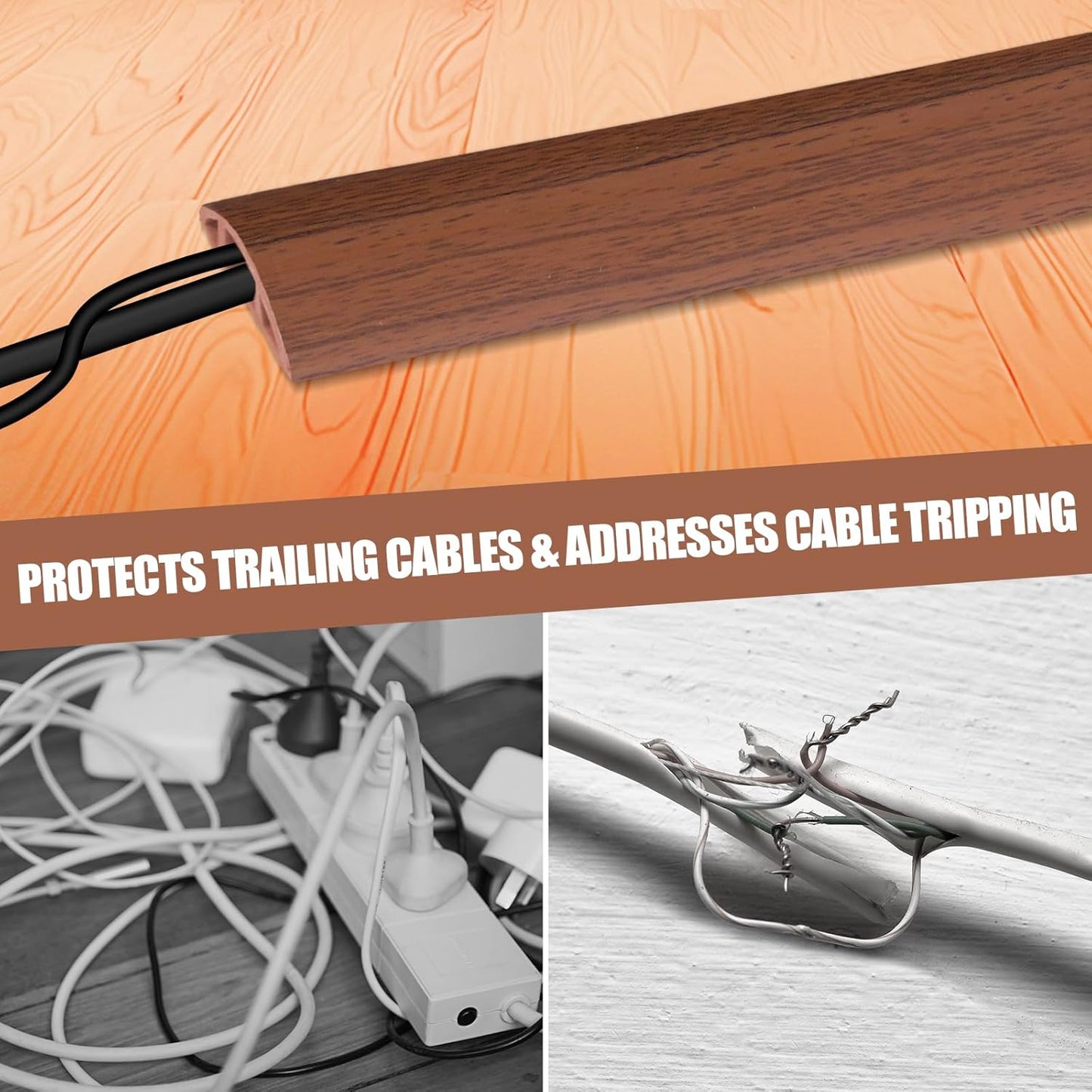 Floor Cord Cover Self Adhesive Cord Hider,3.3FT Cable Management, Extension Strip Protector for Wires, Prevent Cable Trips for Offices, Gyms, Exhibitions Cavity:0.47"(W) x0.35(H) Wood Red Teak