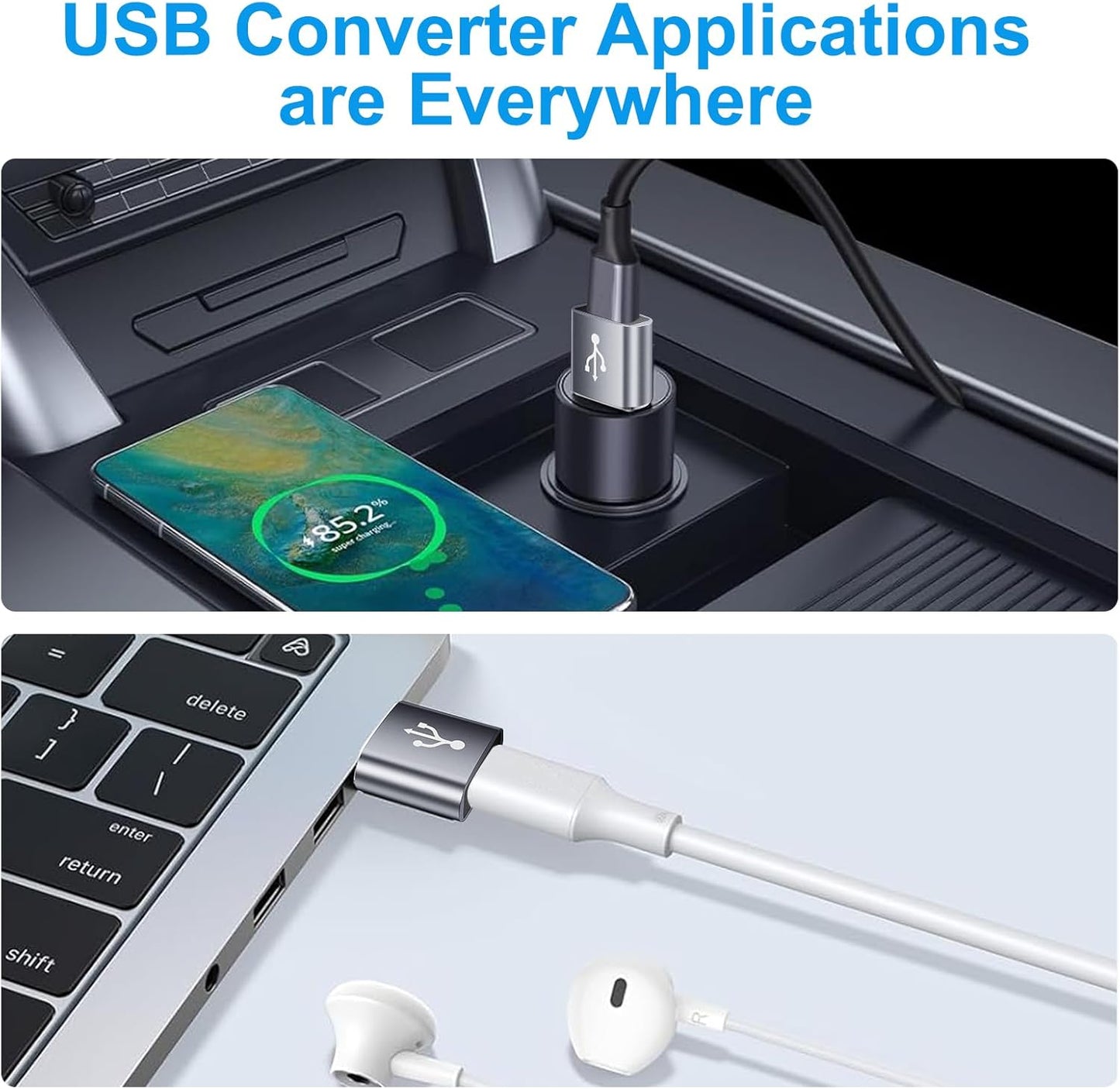 USB to USB C Adapter 20 Pack,USB A to USB C Adapter,C Female to A Male,USBA Charger Cable Converter for iPhone,iPad,AirPods,Tablet,Grey