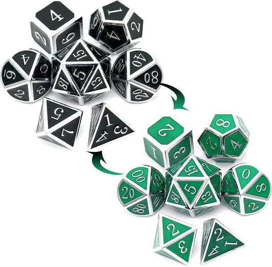 Haxtec Color Shifting Metal DND Dice Set Temperature Sensitive Polyhedral D&D Dices Compatible with Dungeons and Dragons RPG-Silver Black Green Shift