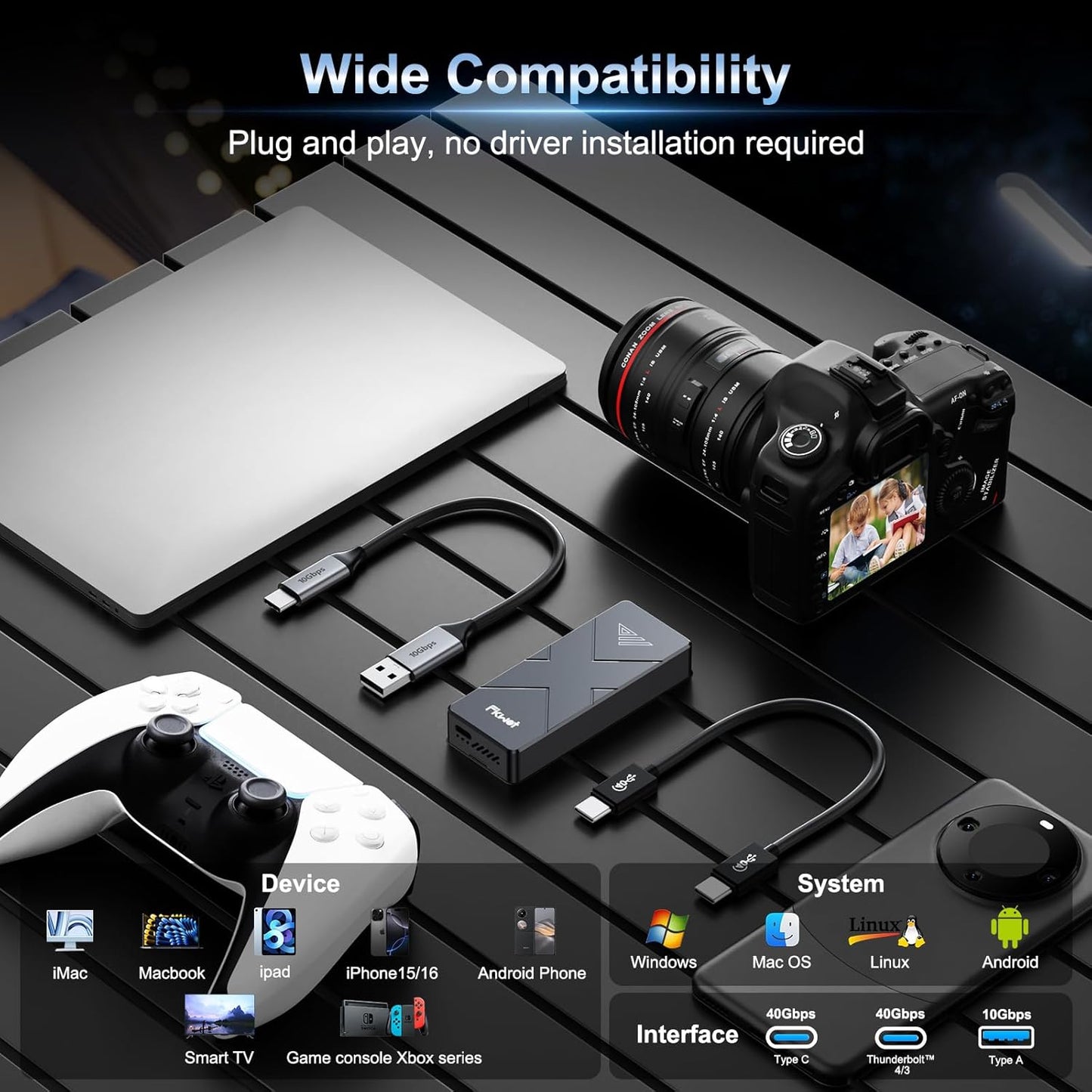 2TB External SSD, USB4 40Gbps Portable SSD 2TB with Cooling Fan, Up to 3700MB/s, External Solid State Drives Compatible with Mac mini, iPhone 15/16 Series, Tablets, MacBook, iPad, iMac, etc(FP110)