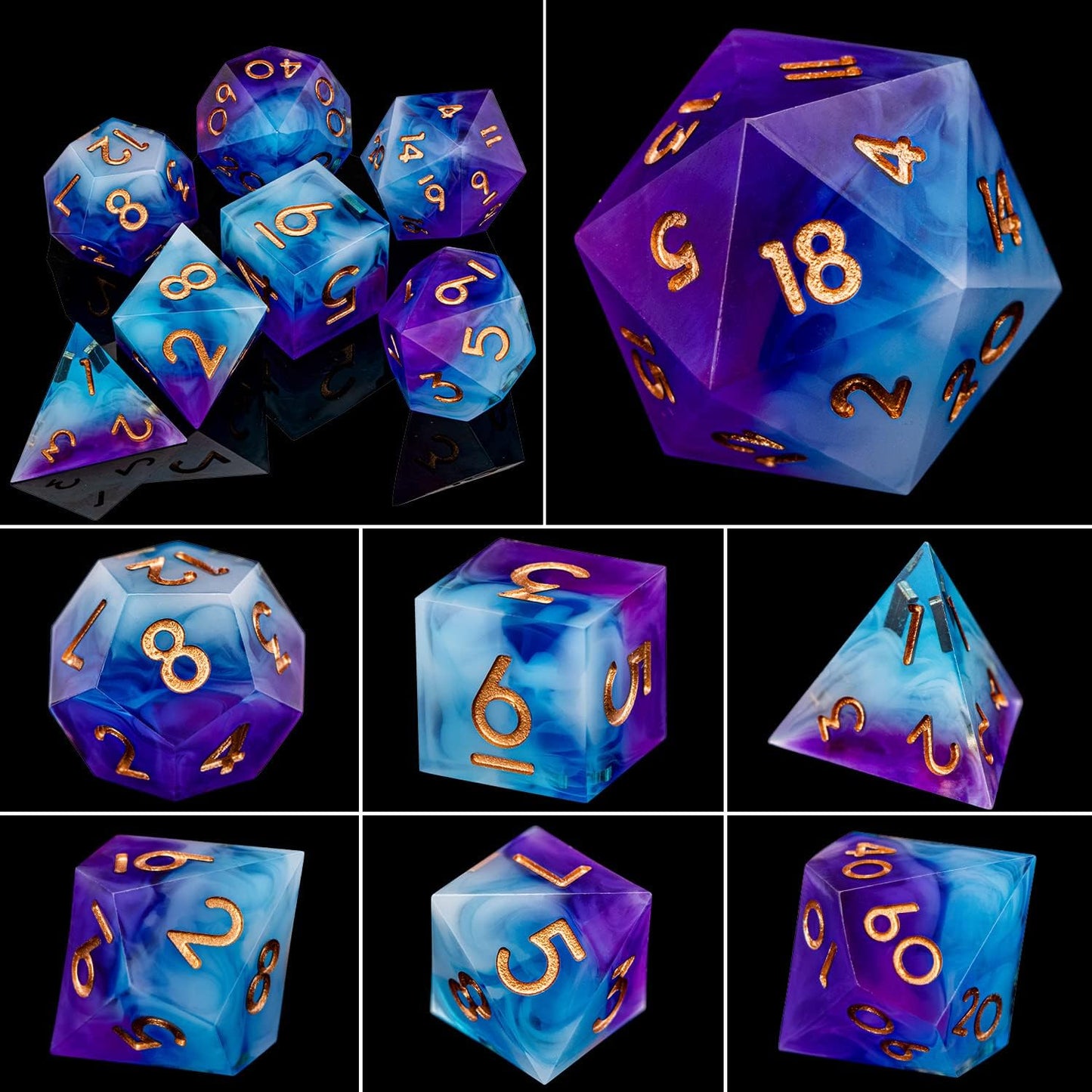 ARUOHHA DND Sharp Edged Dice Set, 7pcs Translucent Polyhedral Dice Set with Gift Box, Resin D and D Dice Set RPG Role Playing Game D20 D12 D10 D8 D6 D4