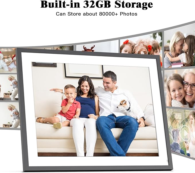 Large 32GB Digital Photo Frame - Dual-WiFi Smart Digital Photo Frame IPS Touch Display, 17-inch Electronic Digital Photo Frame, Auto-Rotate, Easy to Share Photo Video via App Email, Mom